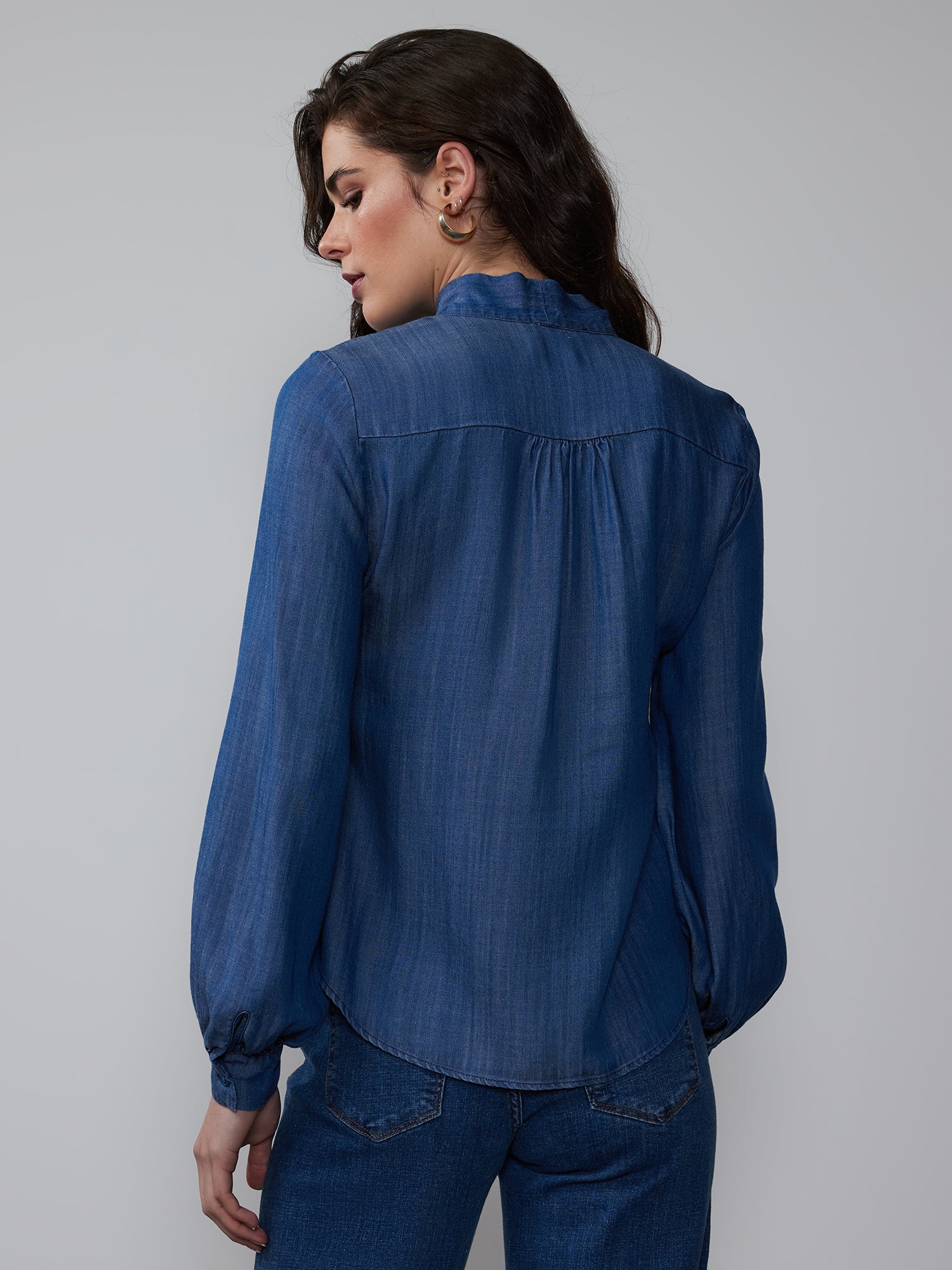 Chambray Bow Neck Blouse - Image 3