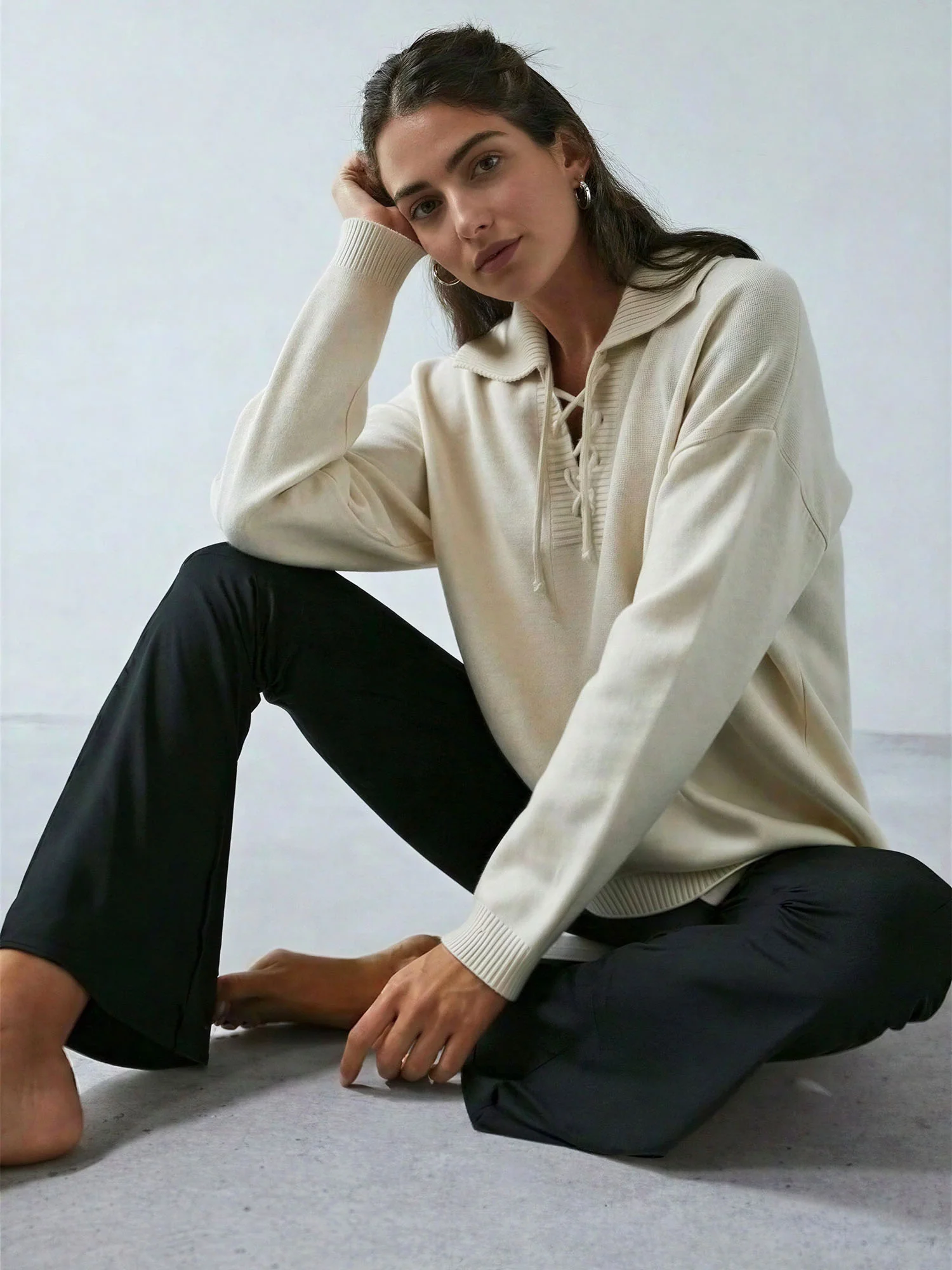Collared Lace Up Neck Sweater - Image 5
