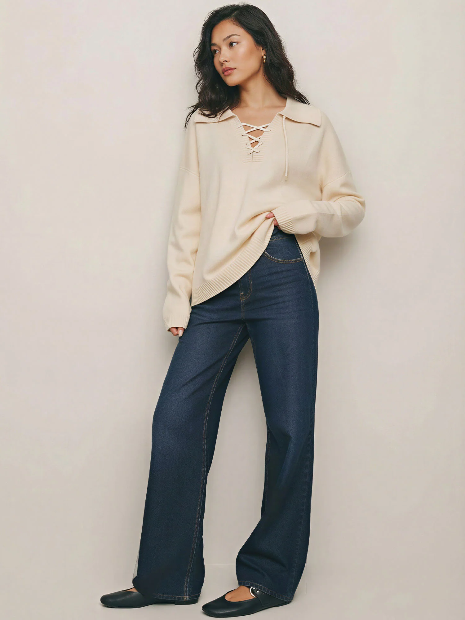 Collared Lace Up Neck Sweater - Image 7