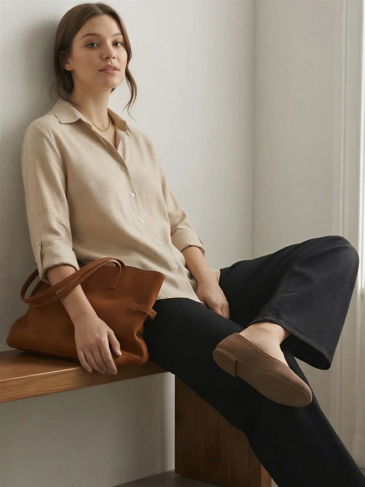 Long Sleeves Collared Linen Blend Rolled Sleeve Button Down Shirt - Image 6