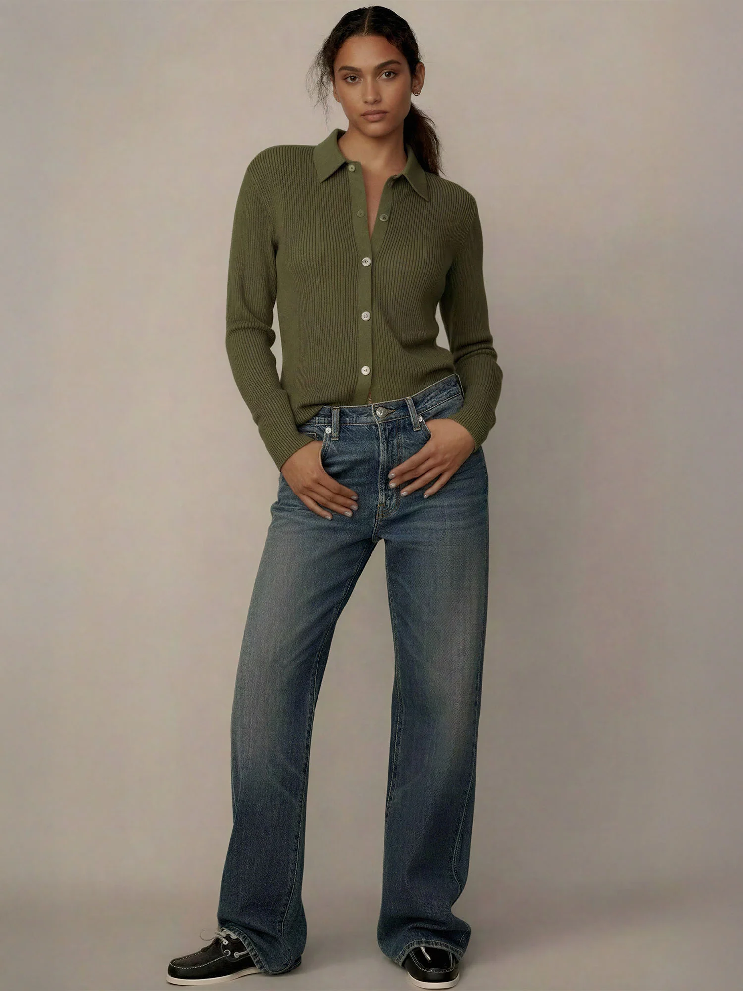 Collared Rib Button Front Sweater - Image 6