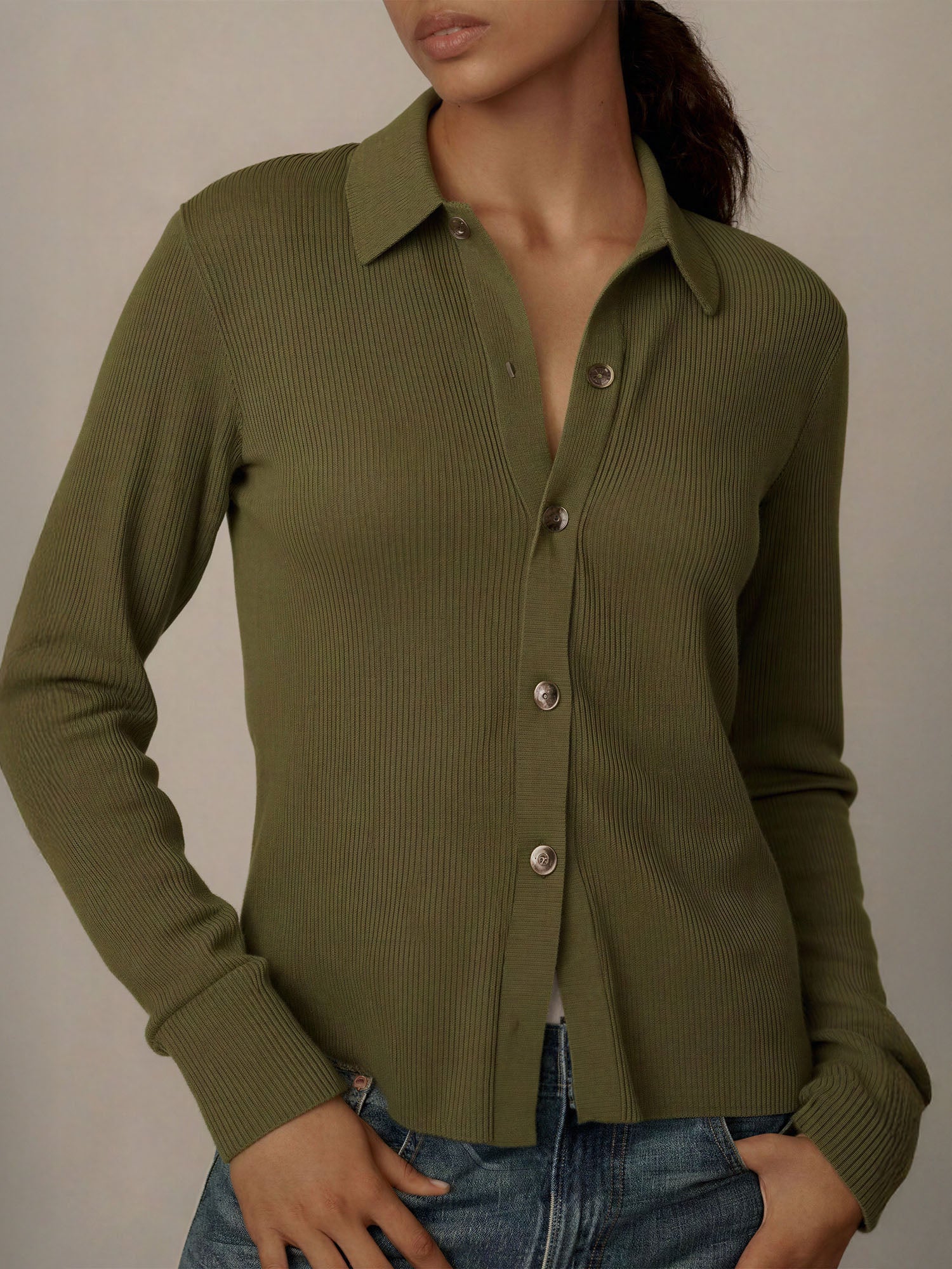 Collared Rib Button Front Sweater - Image 7