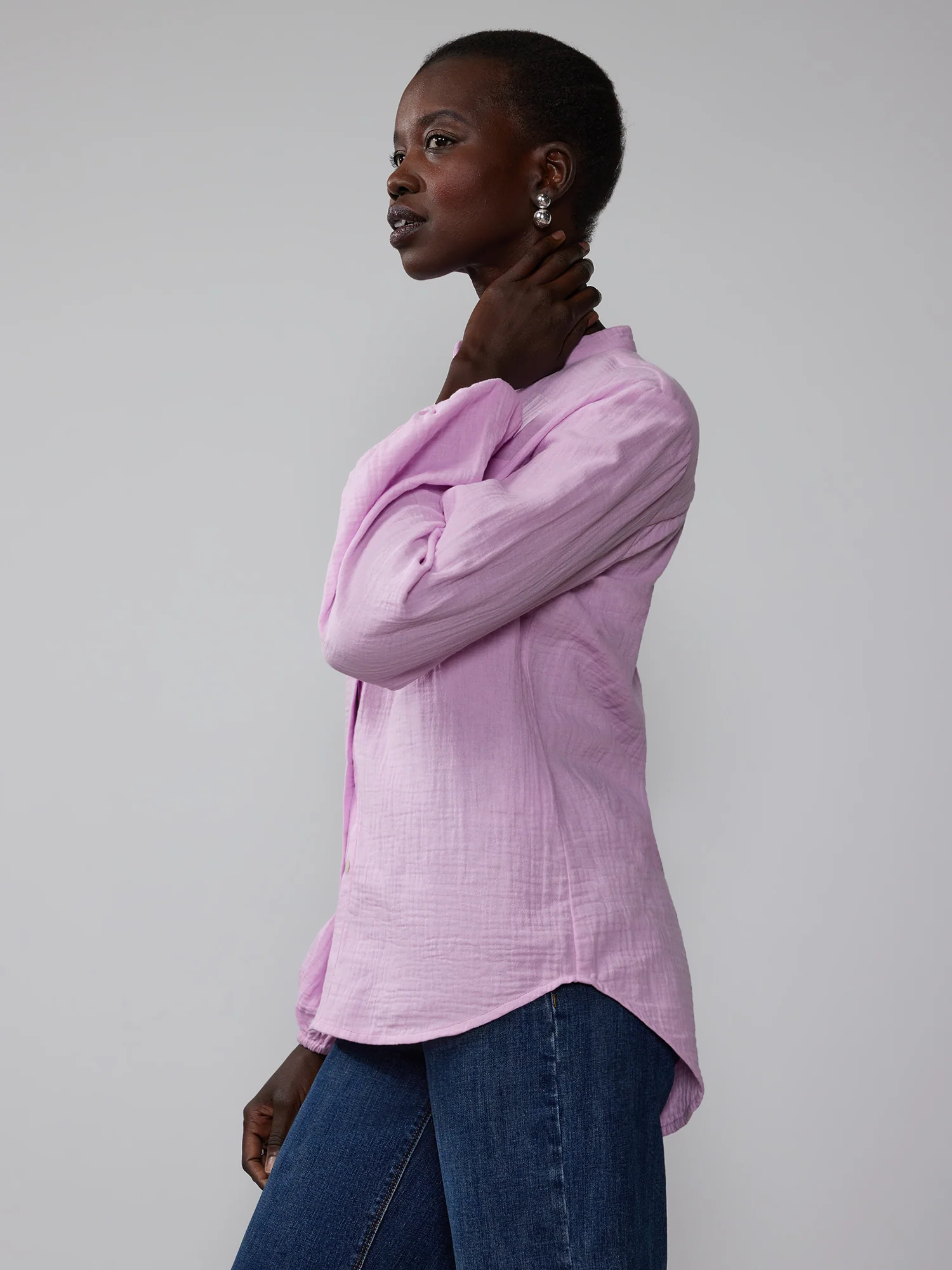 Balloon Sleeve Cotton Gauze Button Down Shirt - Image 10