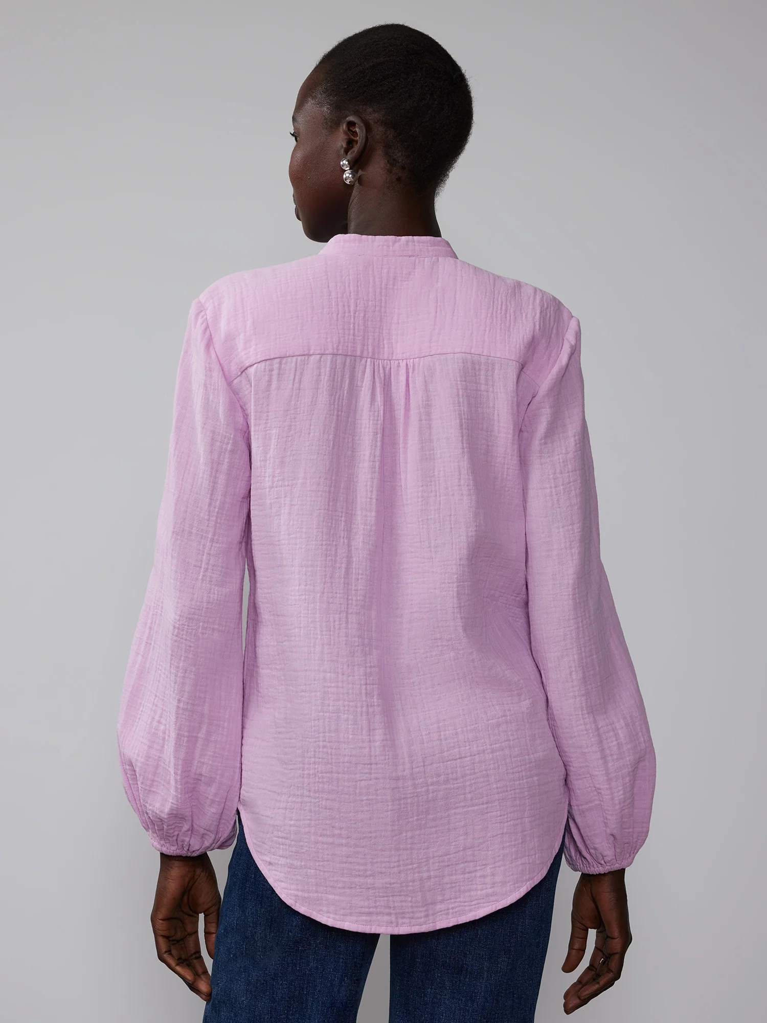 Balloon Sleeve Cotton Gauze Button Down Shirt - Image 11