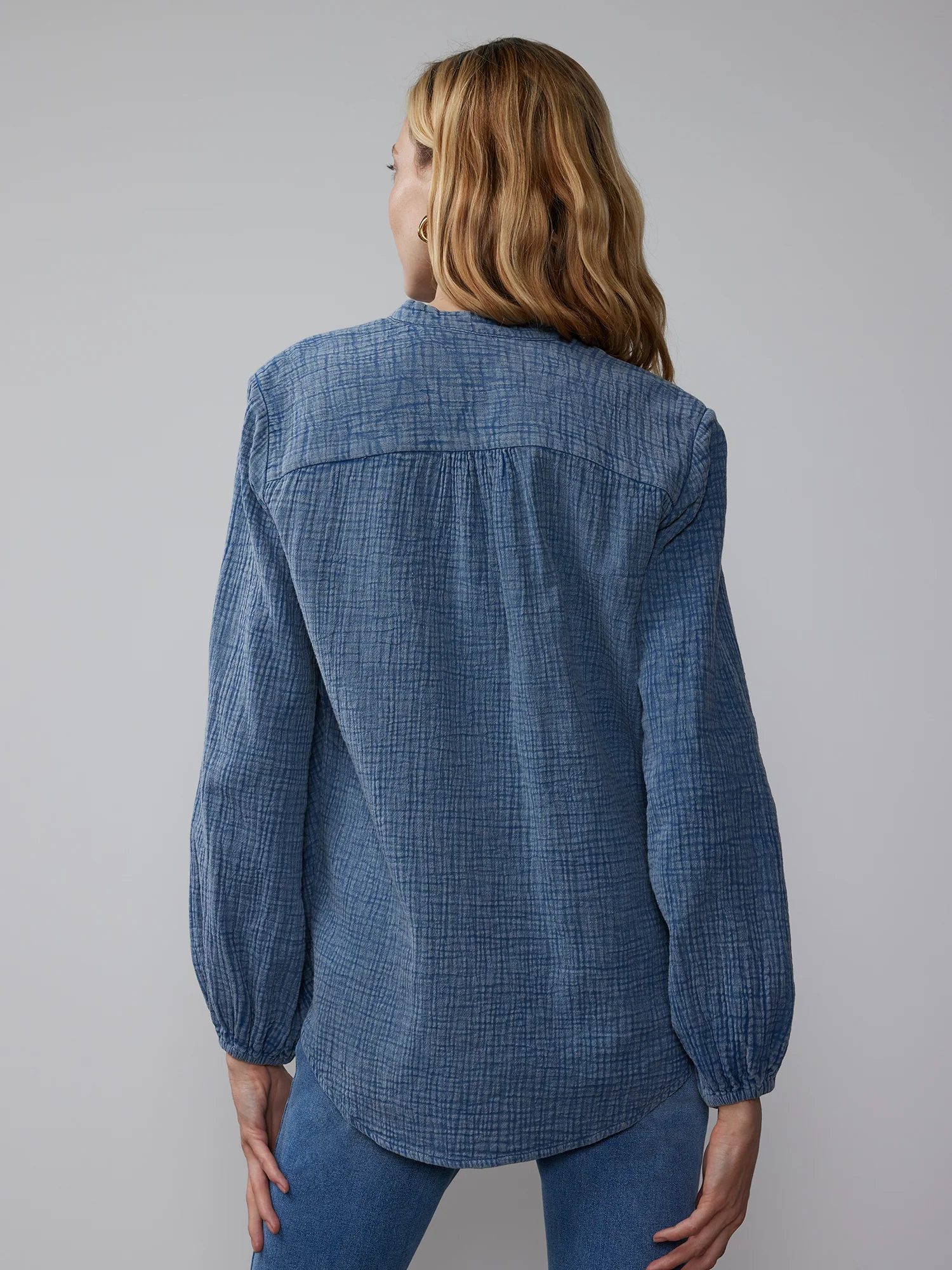 Balloon Sleeve Cotton Gauze Button Down Shirt - Image 7