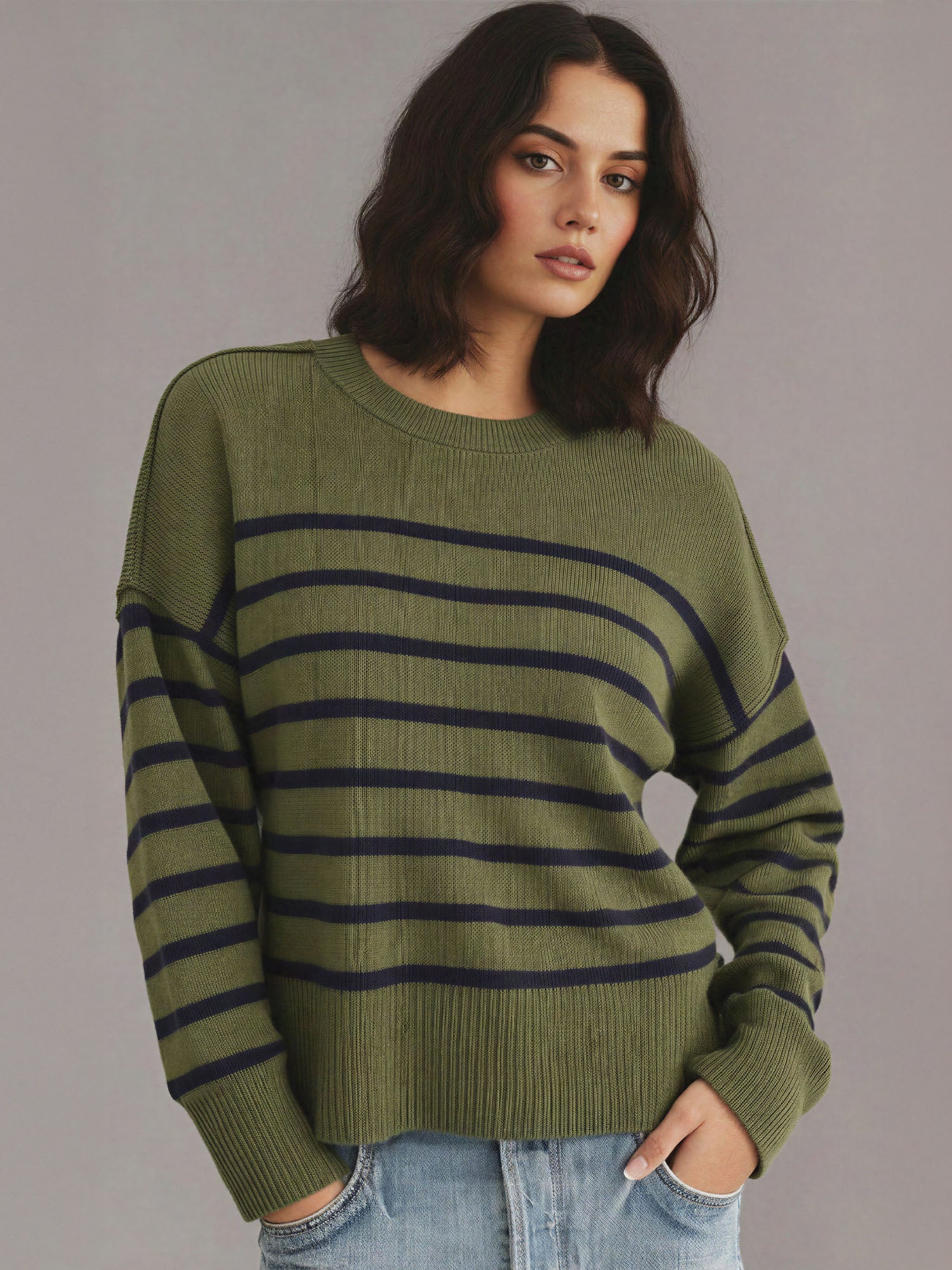 Crew Neck Stripe Sweater - Image 2