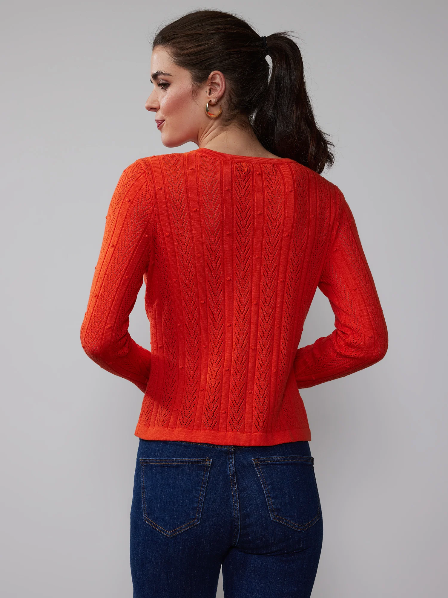 Crew Neck Bobble Stitch Cardigan - Image 3