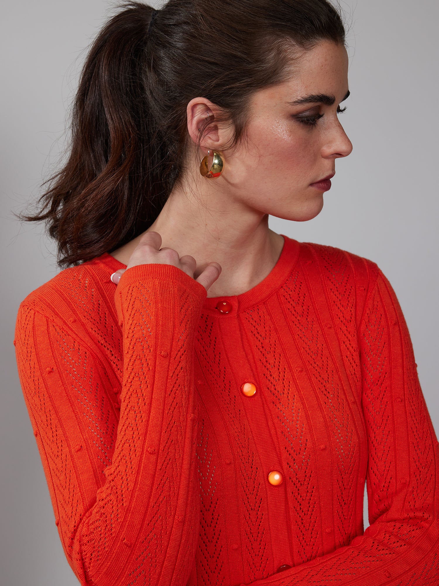 Crew Neck Bobble Stitch Cardigan - Image 4