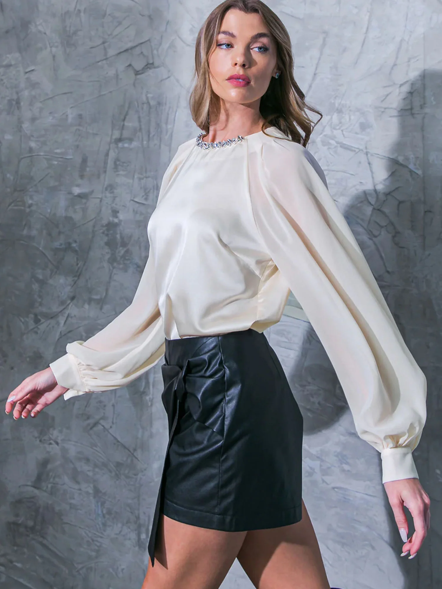 Flying Tomato Long Sleeve Embellished Neck Blouse - Brands We Love - Image 3