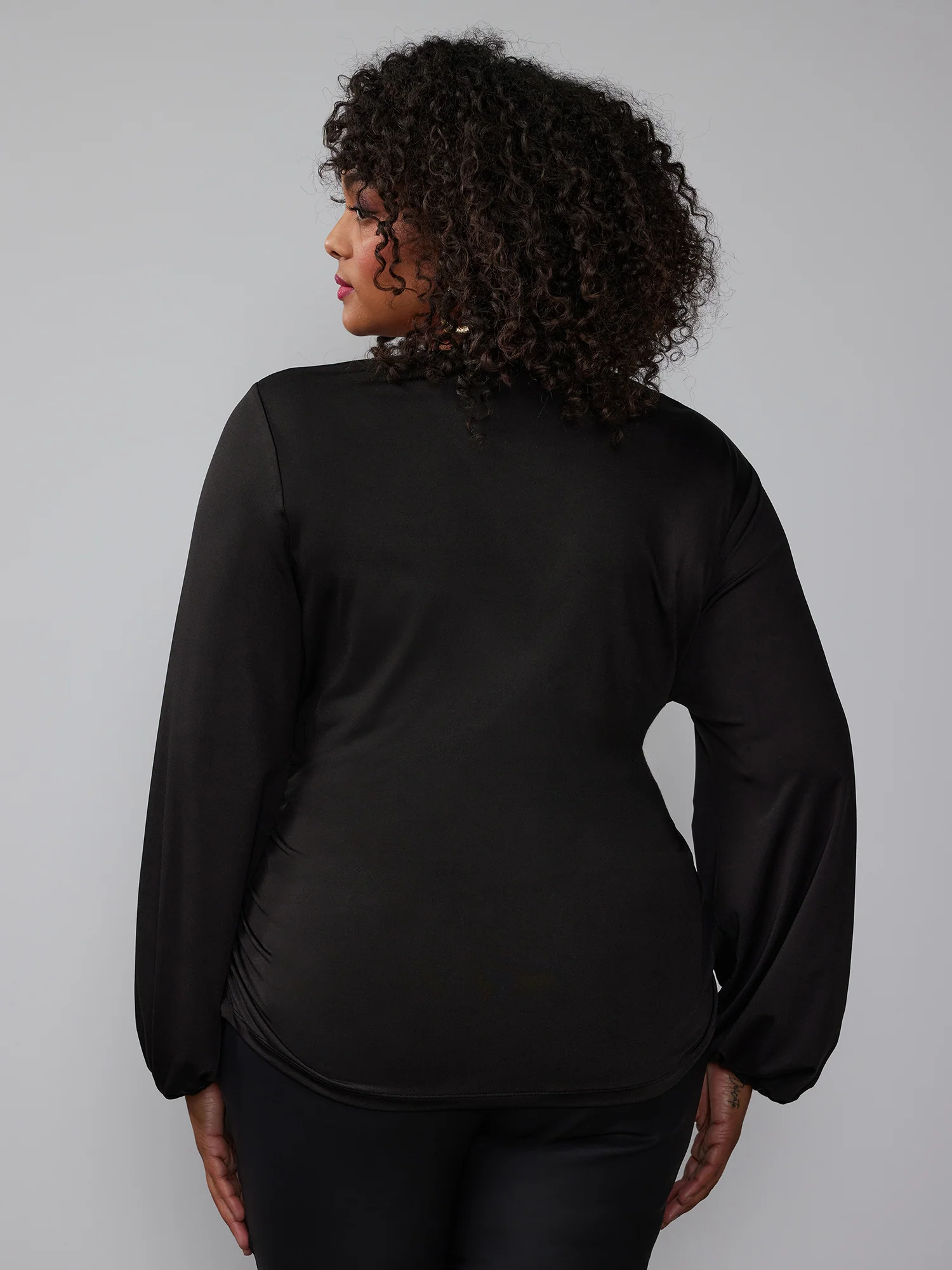 Plus Slinky Scuba V-Neck Side Ruched Top - Image 3