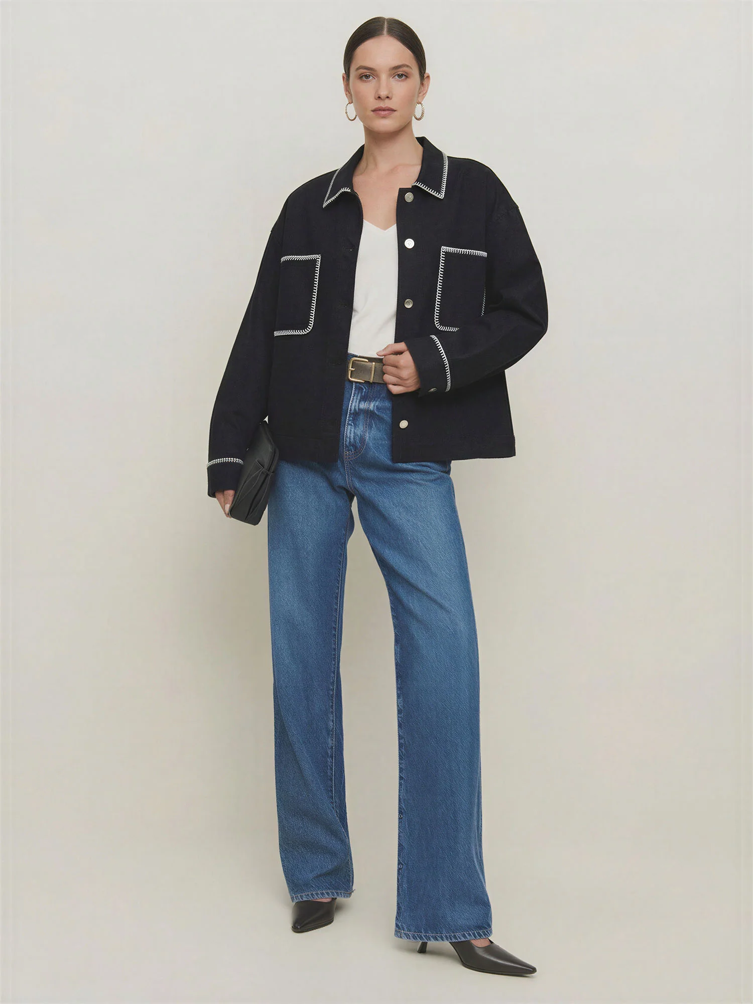 Denim Blanket Stitch Jacket - Image 2