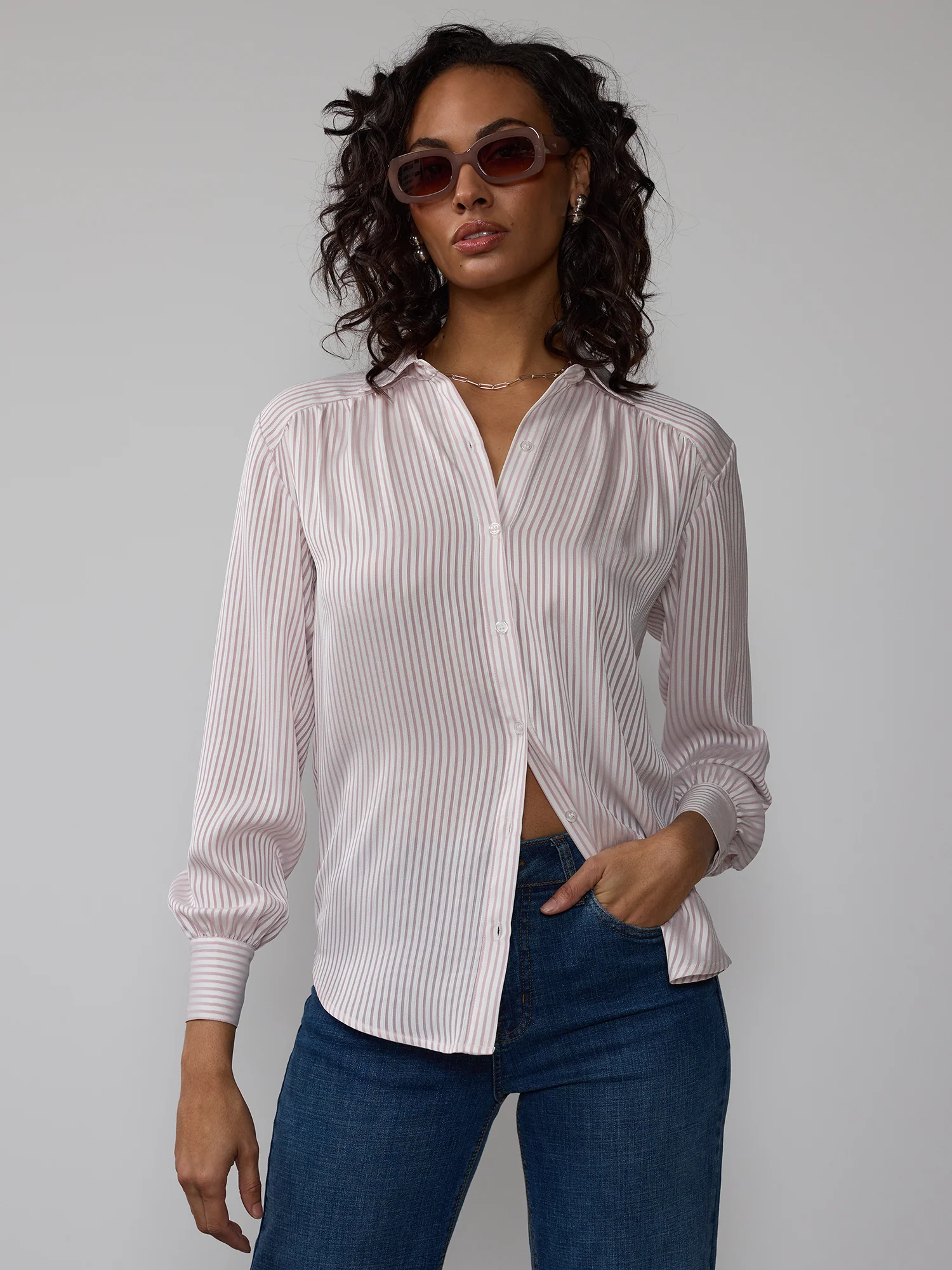 Drapey Stripe Button Down Shirt - Image 6