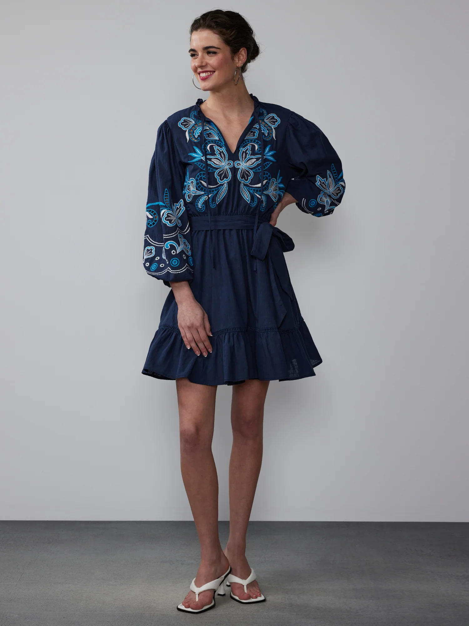 Floral Embroidery Cotton Mini Dress