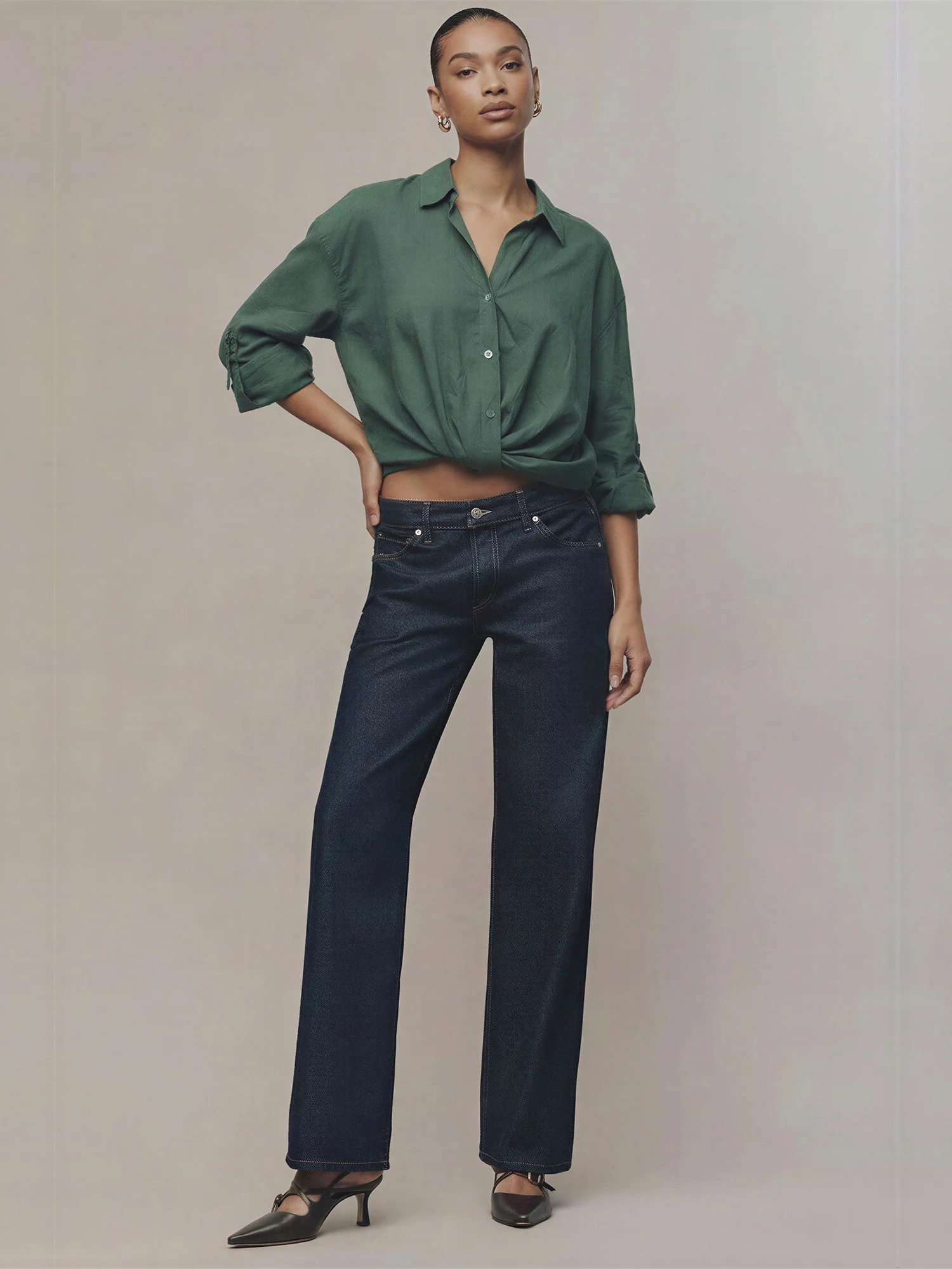 Longsleeves Linen Blend Twist Hem Button Down Crop Shirt - Image 11