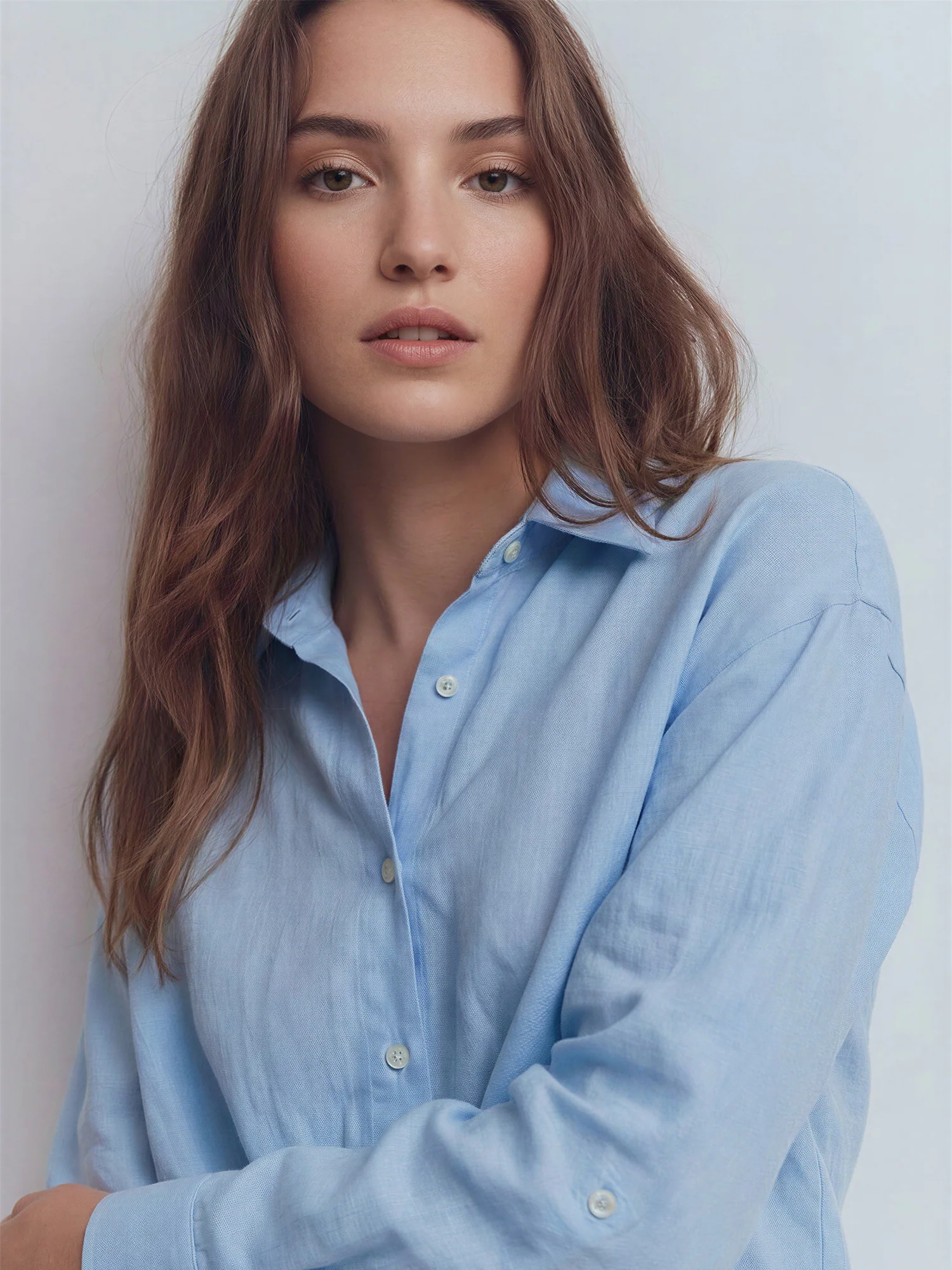 Longsleeves Linen Blend Twist Hem Button Down Crop Shirt - Image 4