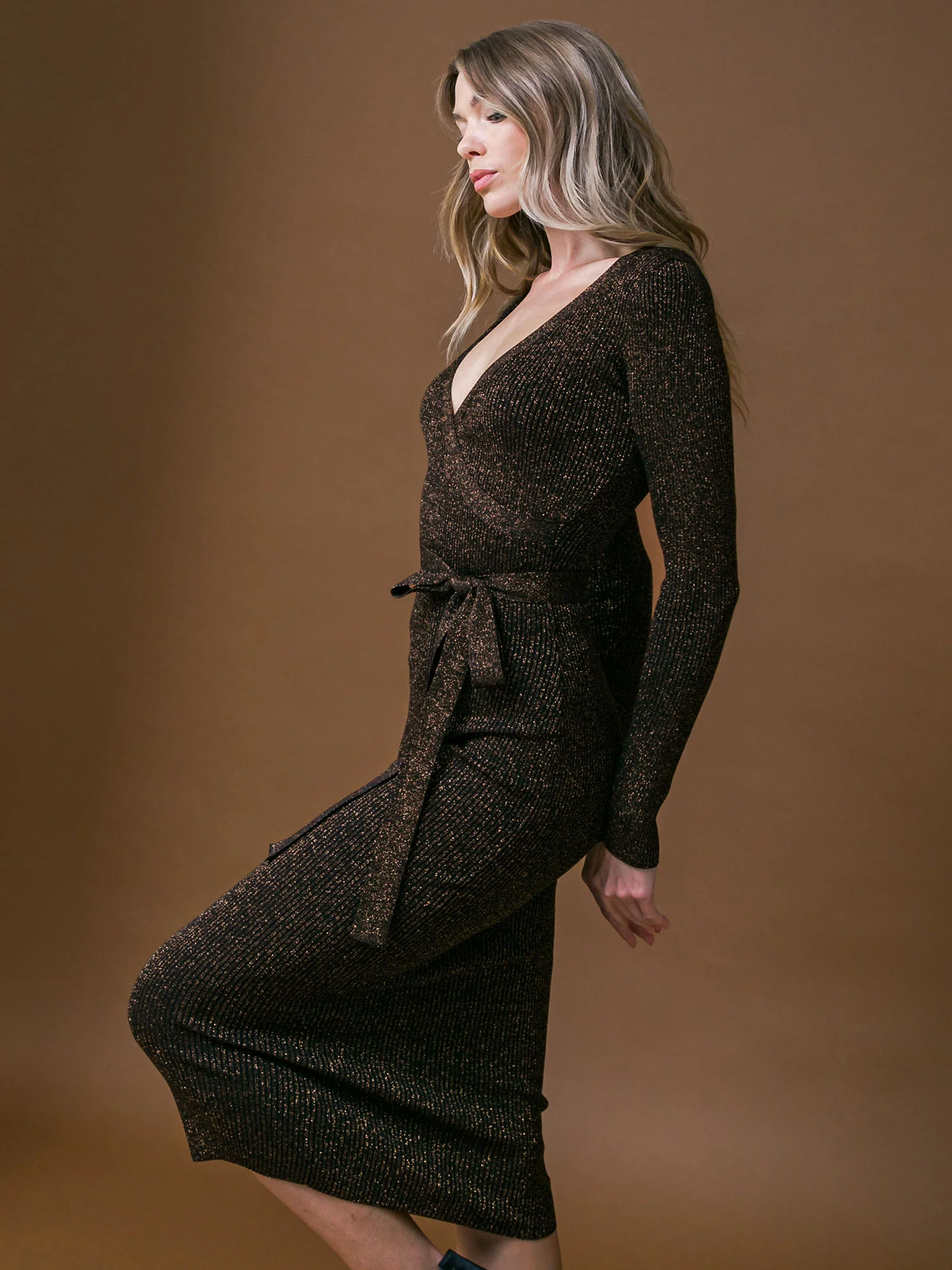 Flying Tomato Metallic Knit Faux Wrap Dress - Brands We Love - Image 3