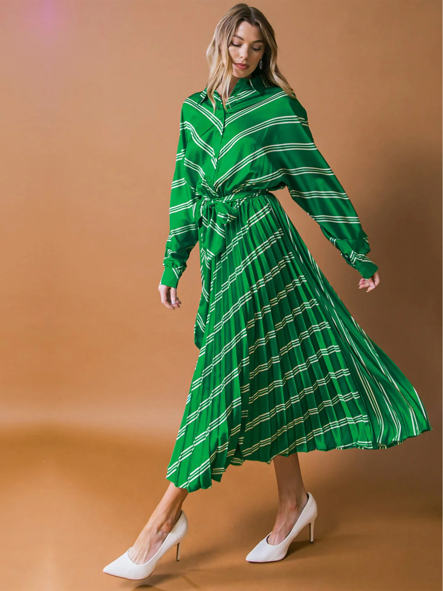 Flying Tomato Long Sleeve Striped Pleated Dress - Brands We Love - Image 2