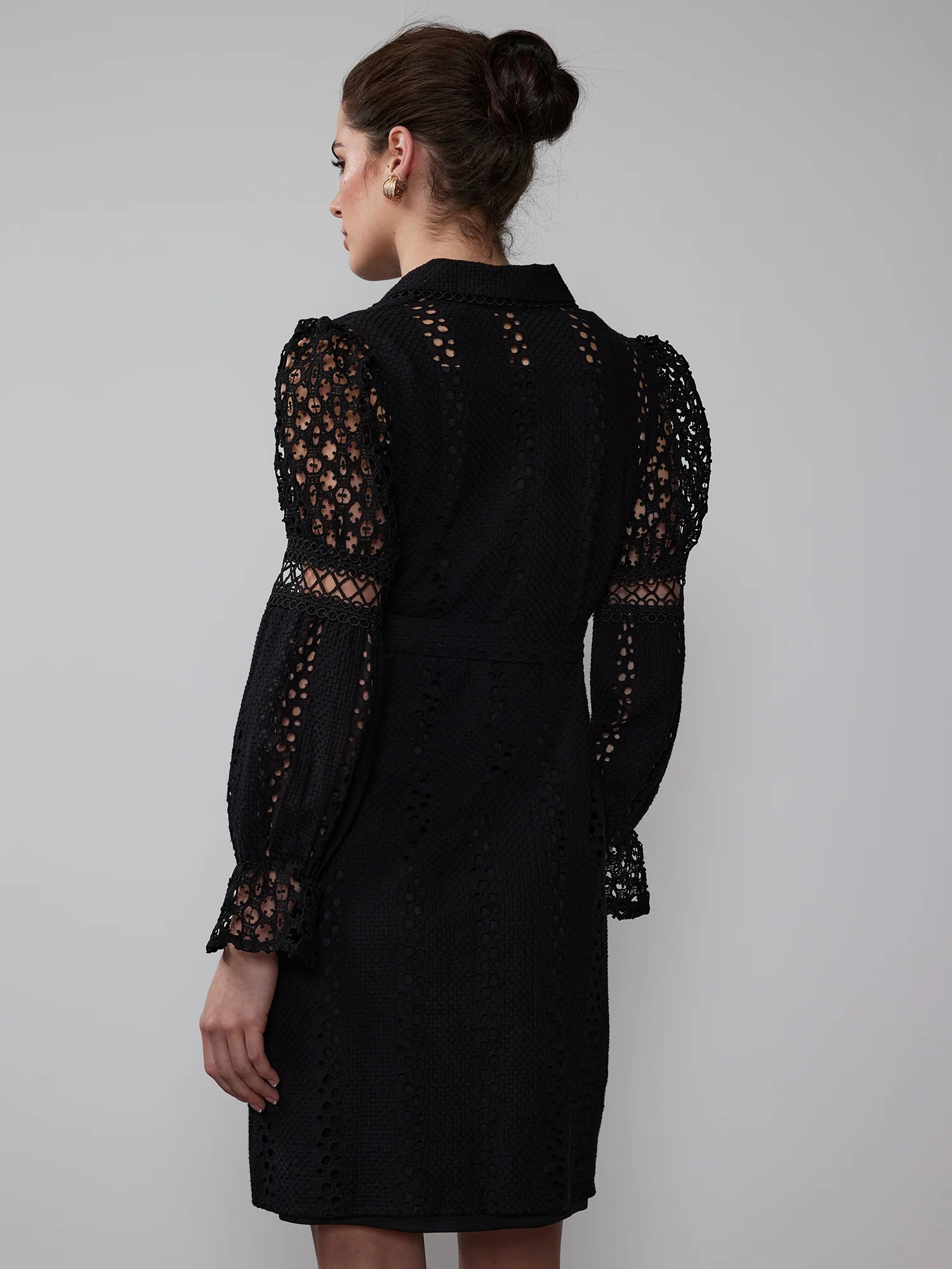 Mixed Eyelet Lattice Shirt Dress - Image 3