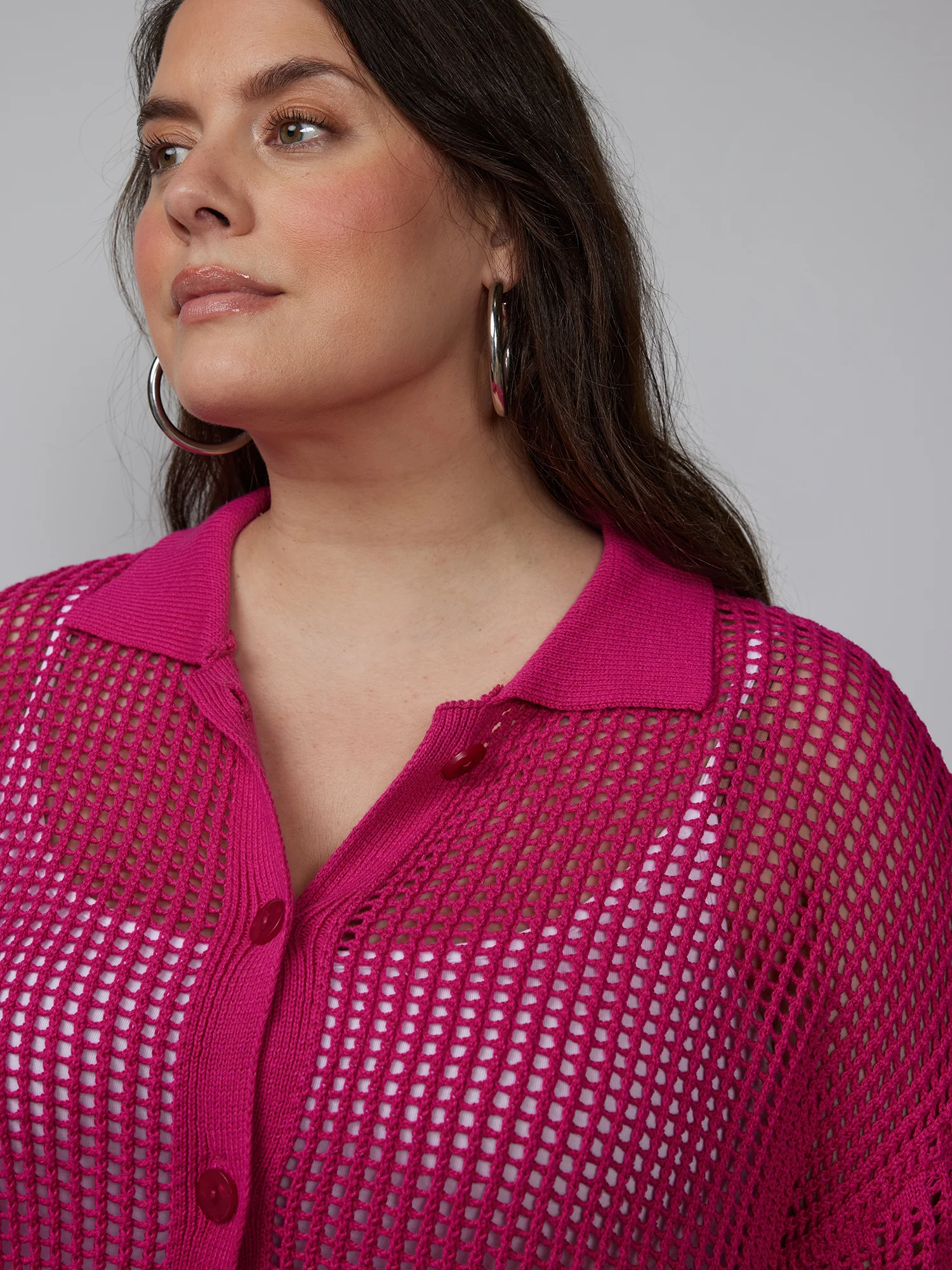 Plus Open Stitch Collar Neck Cardigan - Image 4