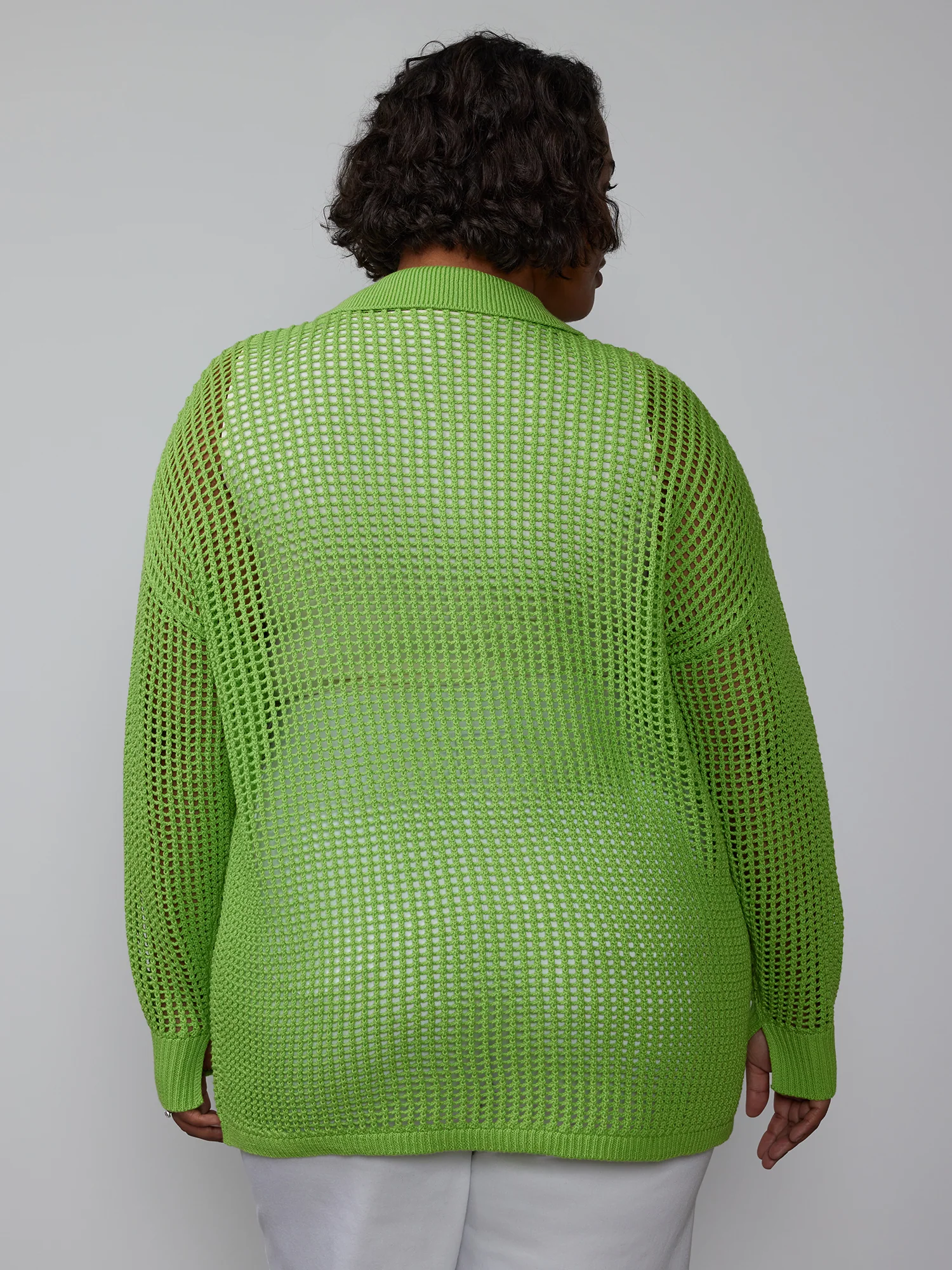 Plus Open Stitch Collar Neck Cardigan - Image 8