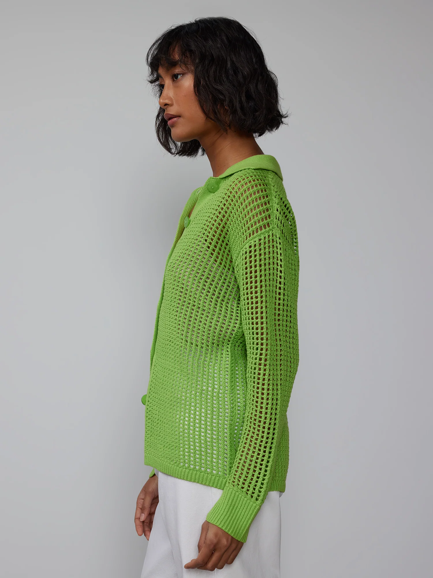 Open Stitch Collar Neck Cardigan - Image 12