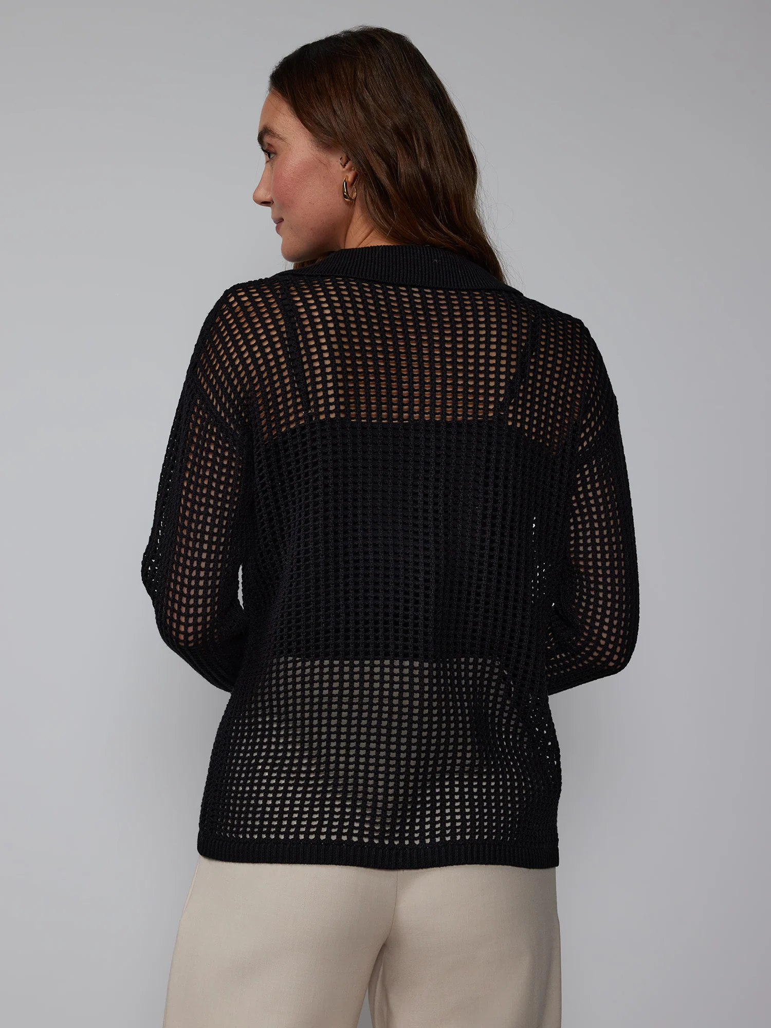Open Stitch Collar Neck Cardigan - Image 3