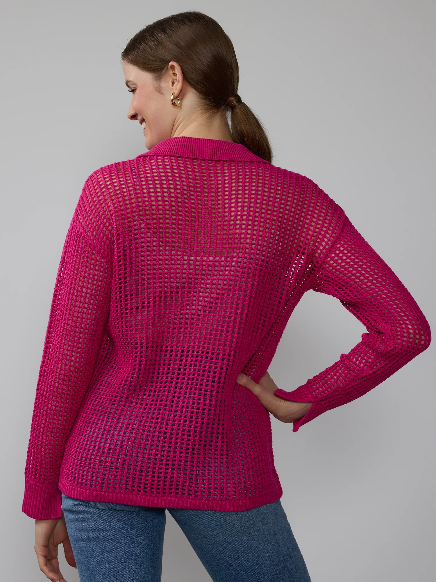 Open Stitch Collar Neck Cardigan - Image 8