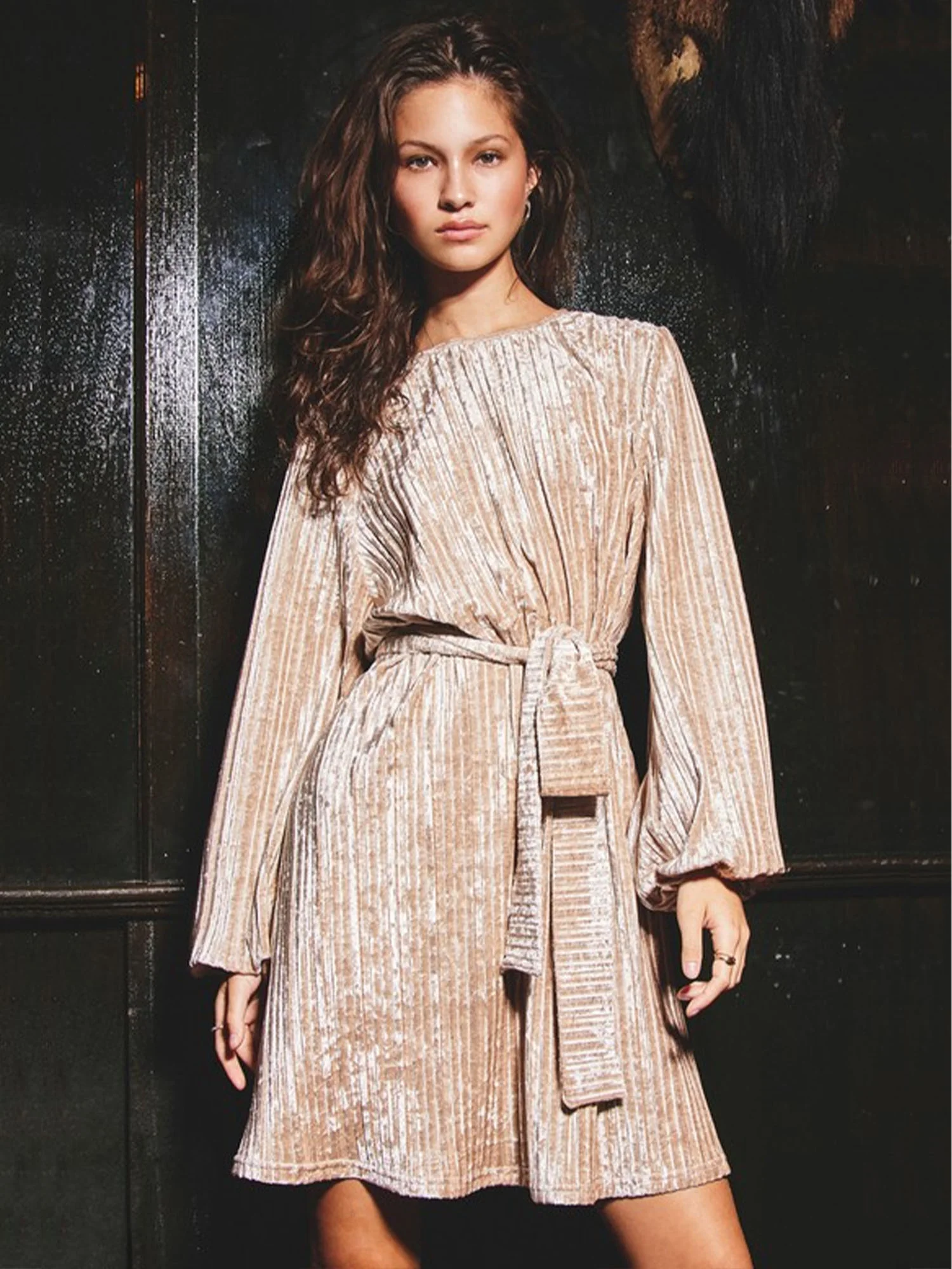 Dress Forum Pleated Velvet Waist Tie Mini Dress - Brands We Love
