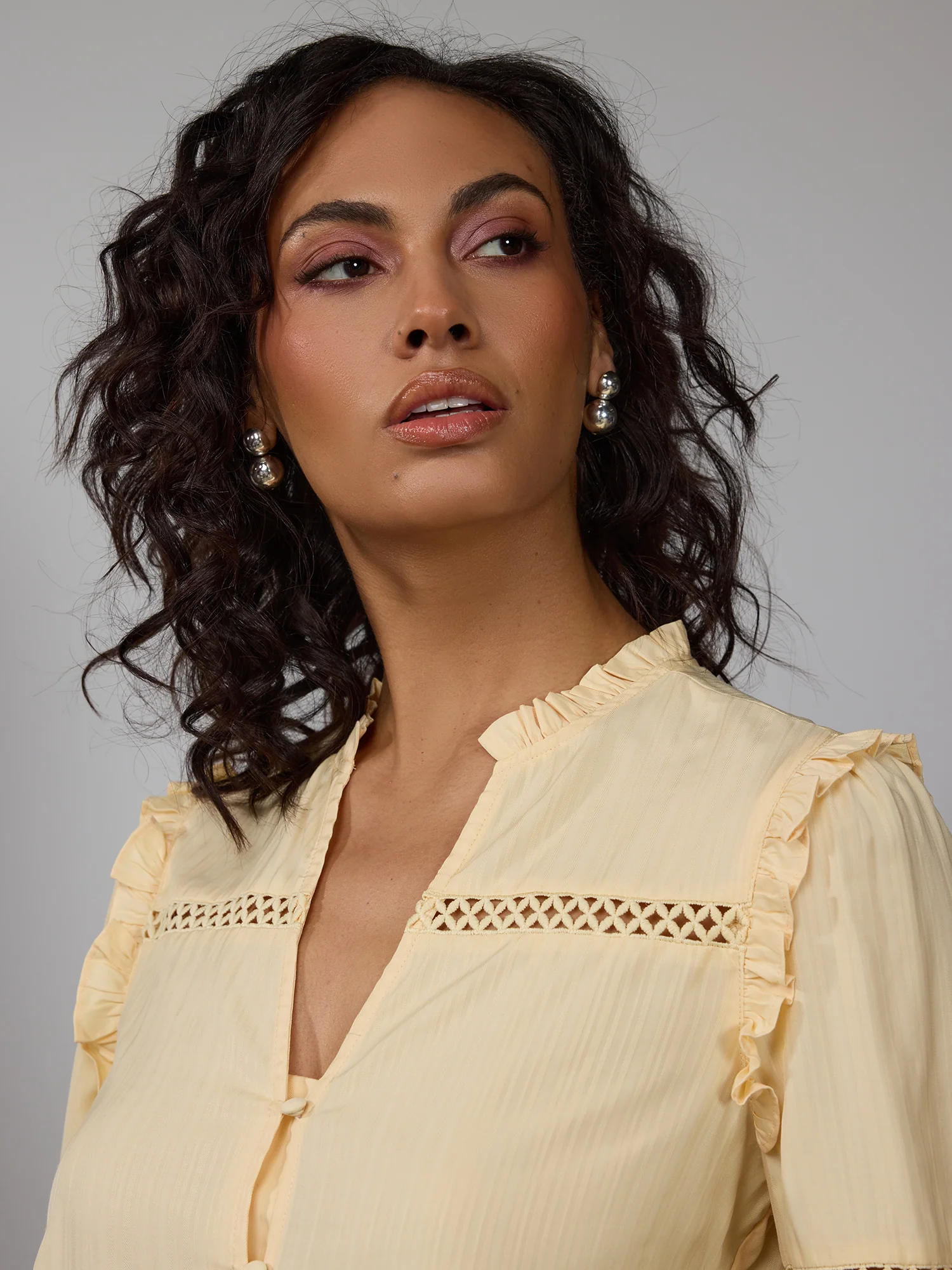 Ruffle Ladder Trim Button Front Blouse - Image 14