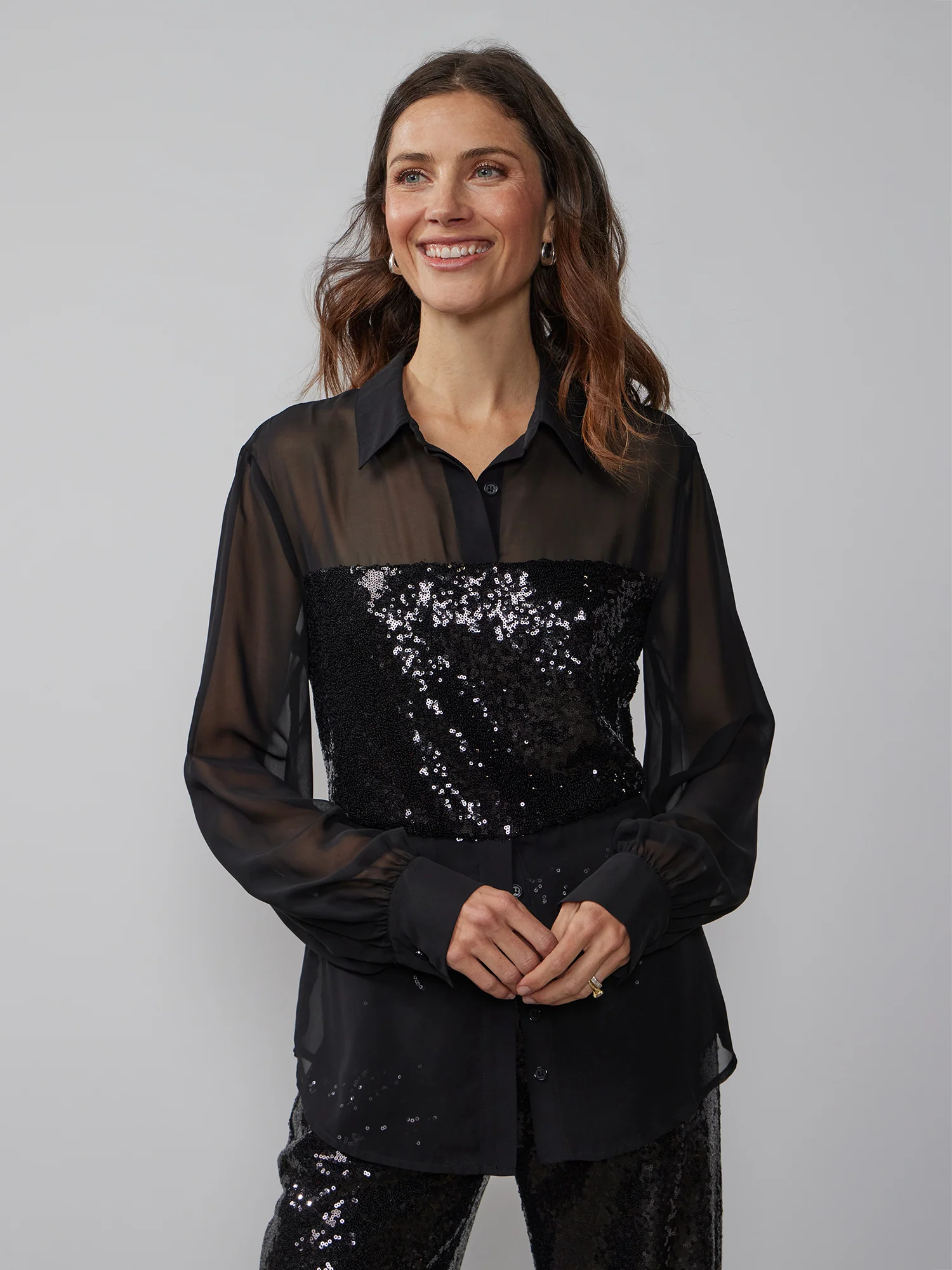 Sequin Bust Chiffon Blouse