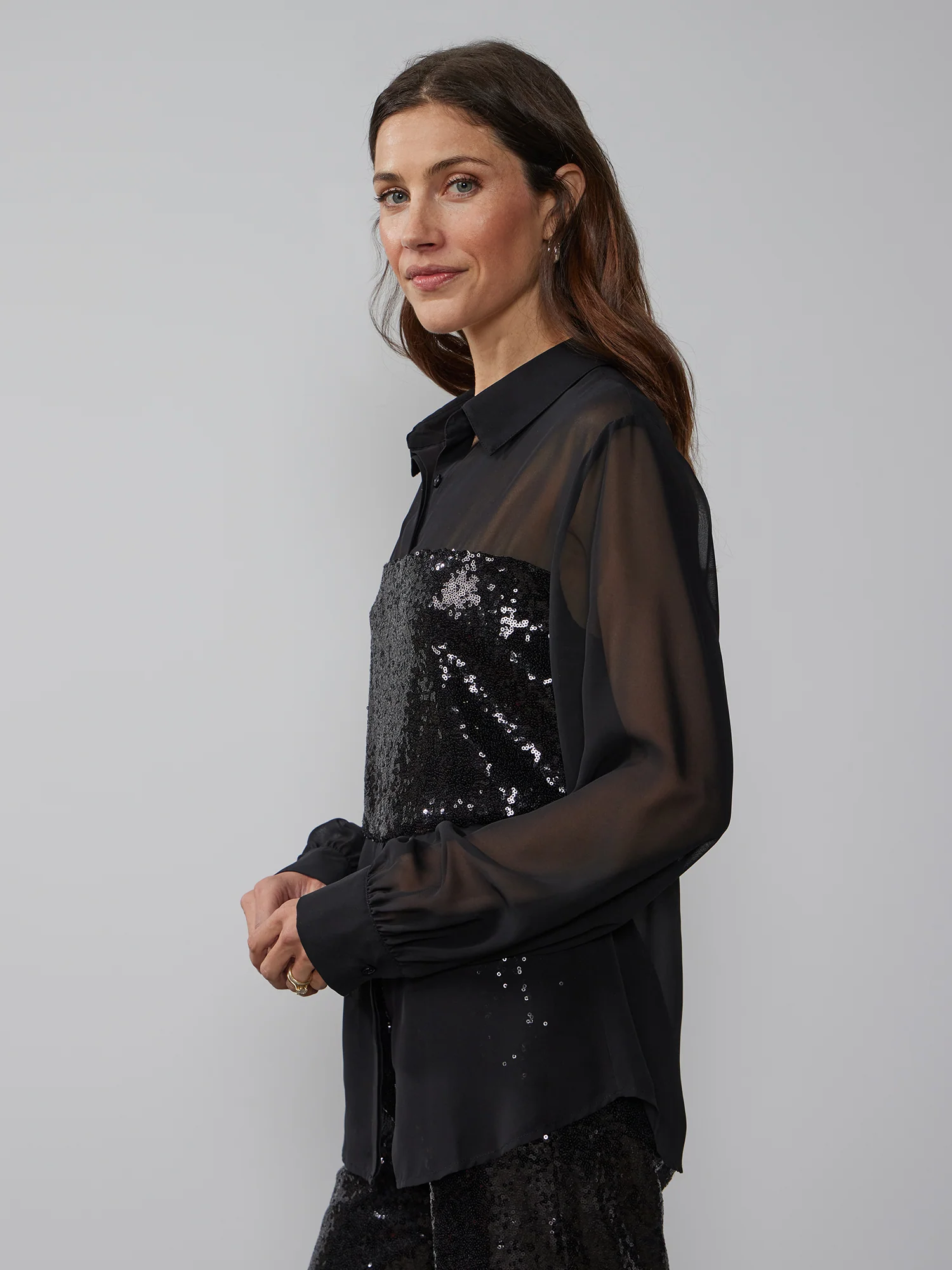 Sequin Bust Chiffon Blouse - Image 2