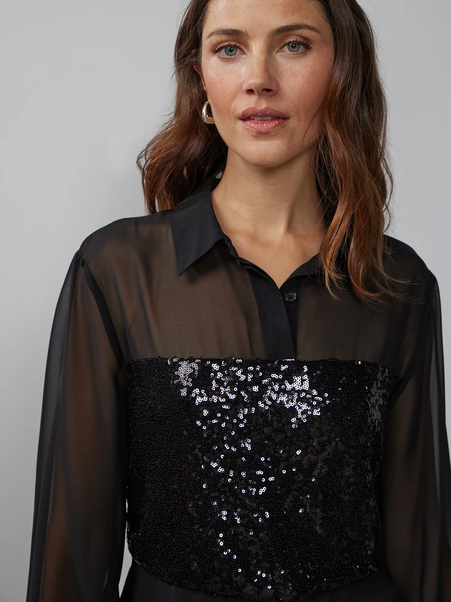 Sequin Bust Chiffon Blouse - Image 4