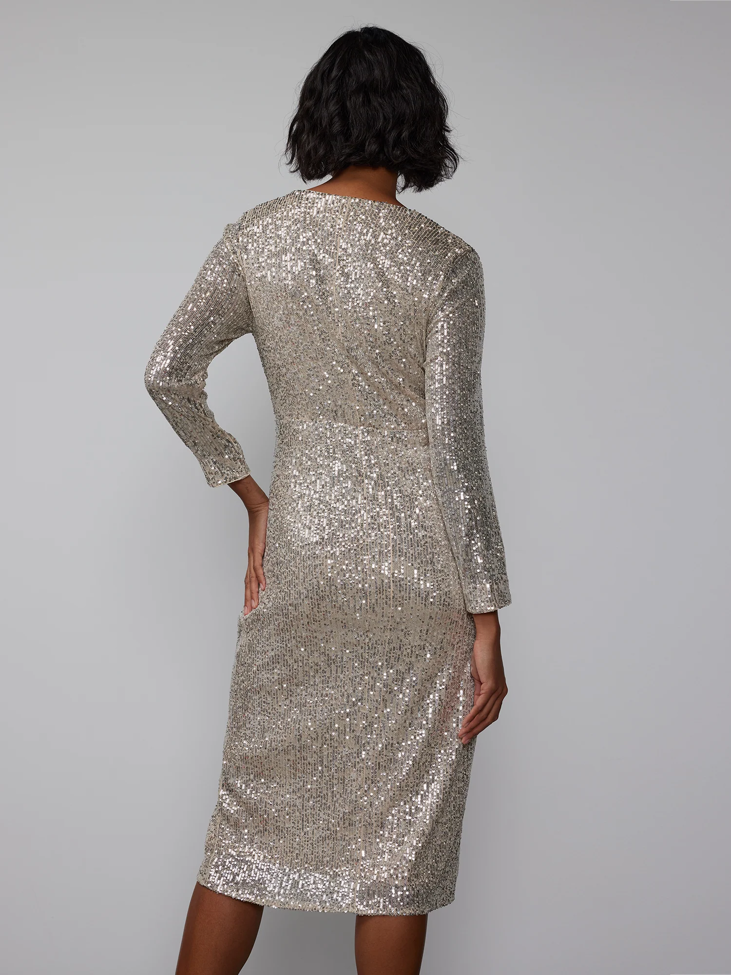 Long Sleeve Side Twist Sequin Dress - Image 3