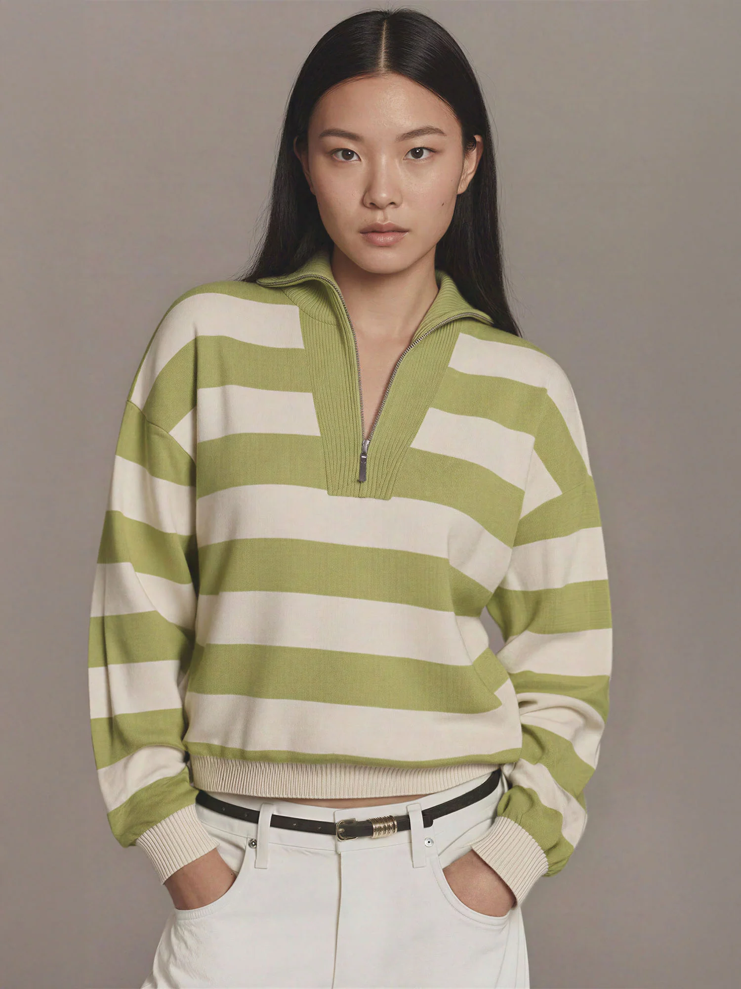 Stripe Quarter Zip Pullover Sweater - Image 2