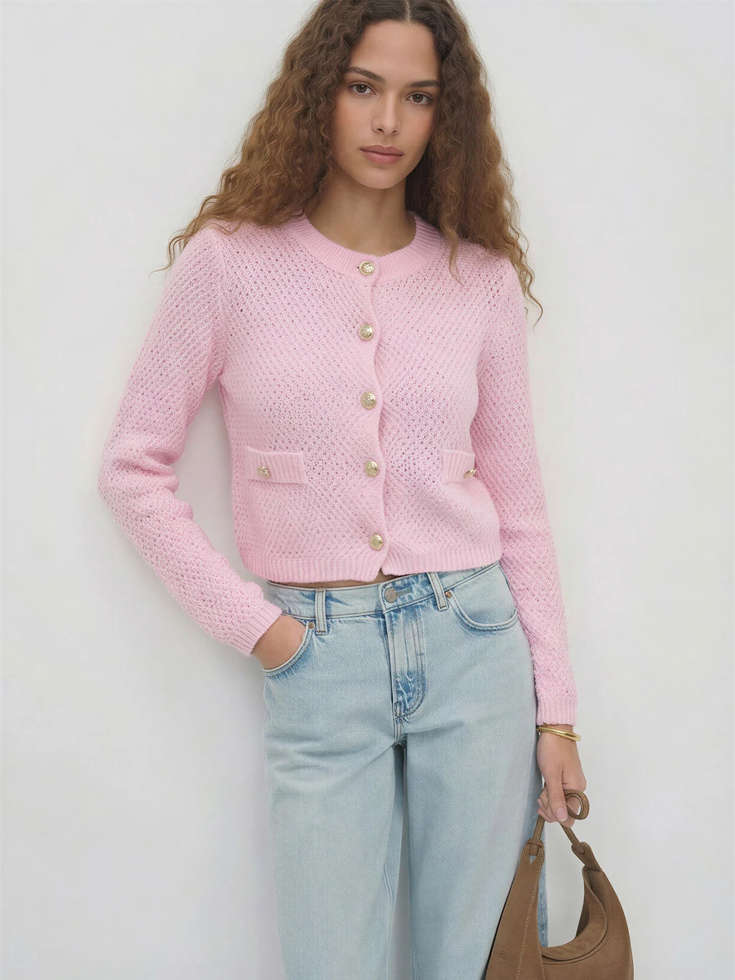Long Sleeves Textured Knit Lady Jacket Cardigan