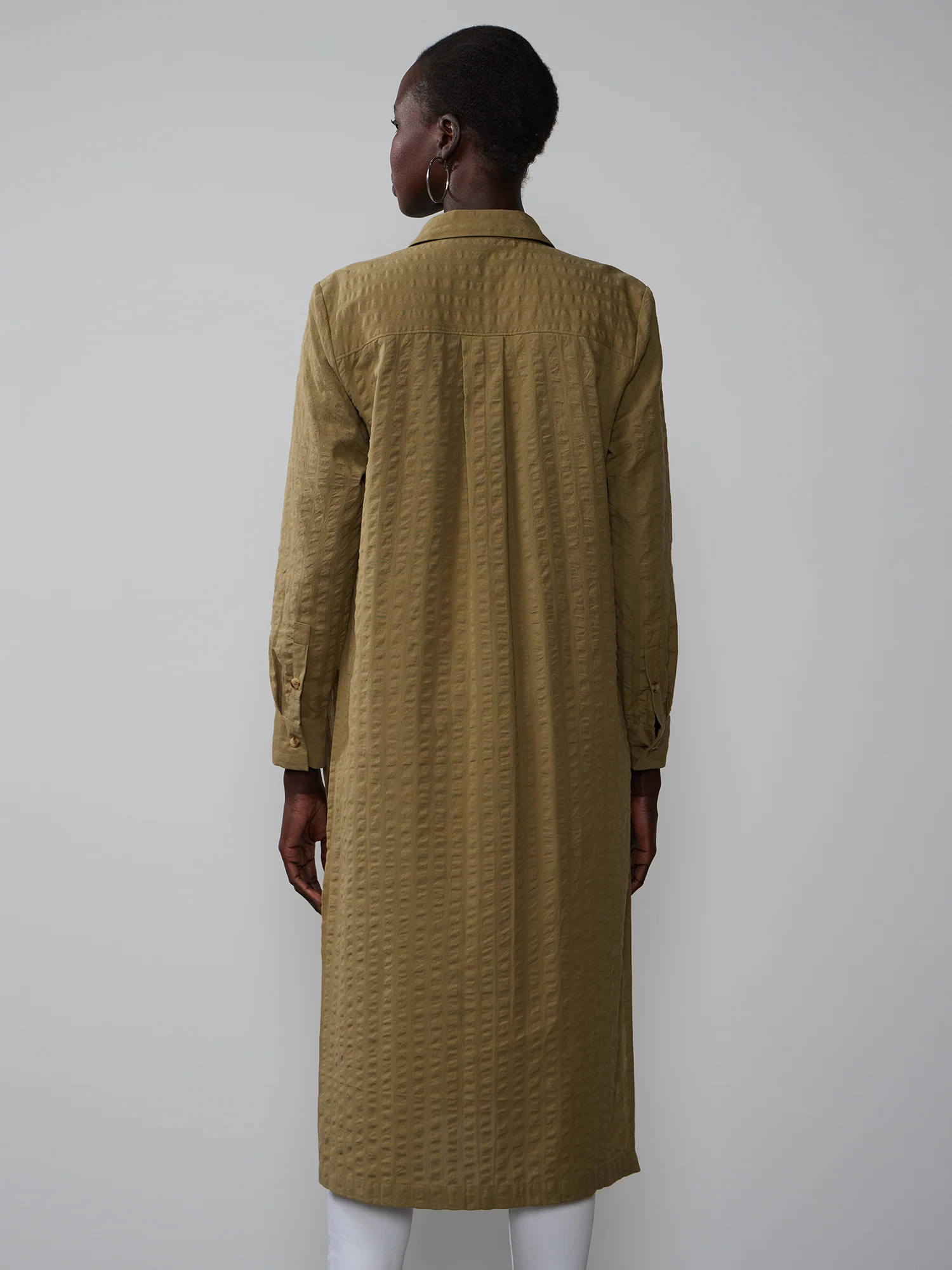 Textured Stripe Side Slit Maxi Shirt - Image 8