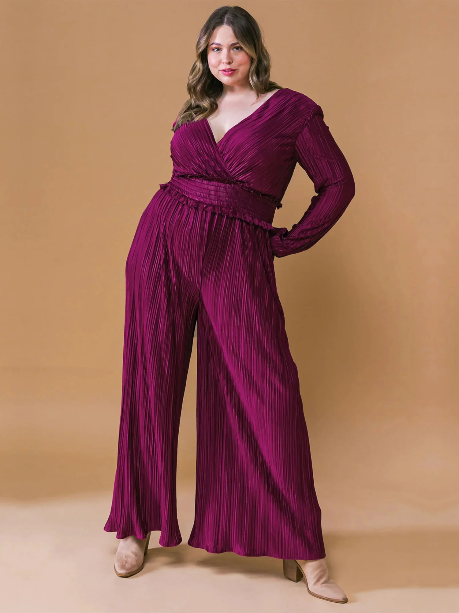 Flying Tomato Plus V-Neck Plisse Jumpsuit - Brands We Love