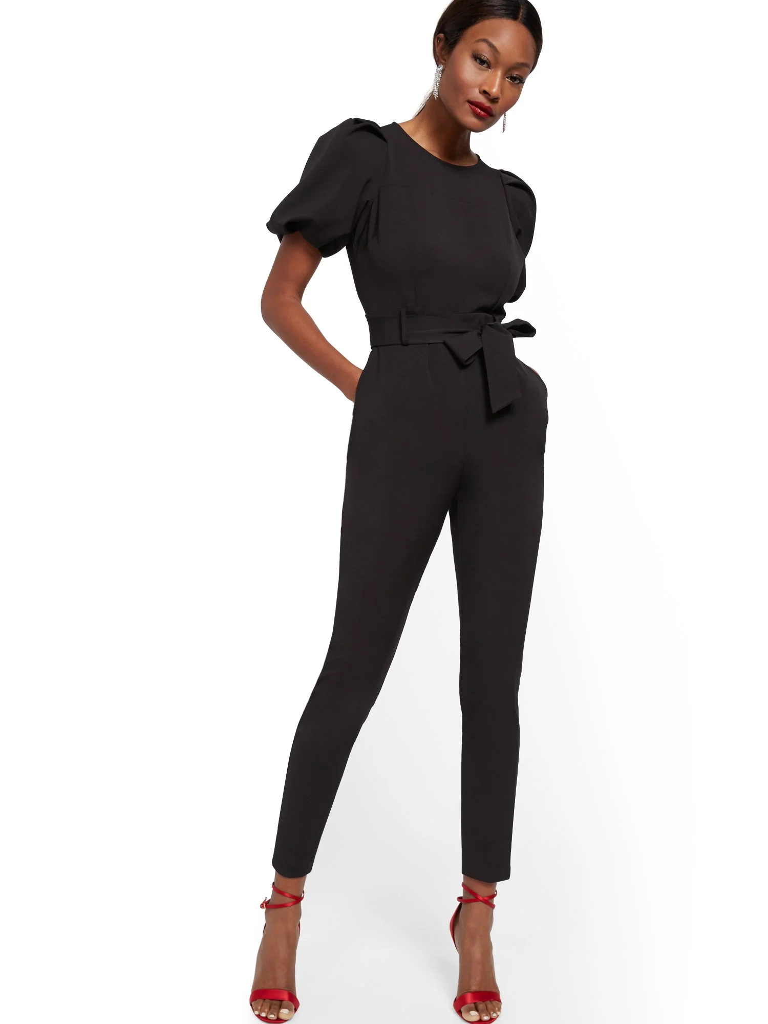 Madie Puff-Sleeve Belted Jumpsuit - 7th Avenue