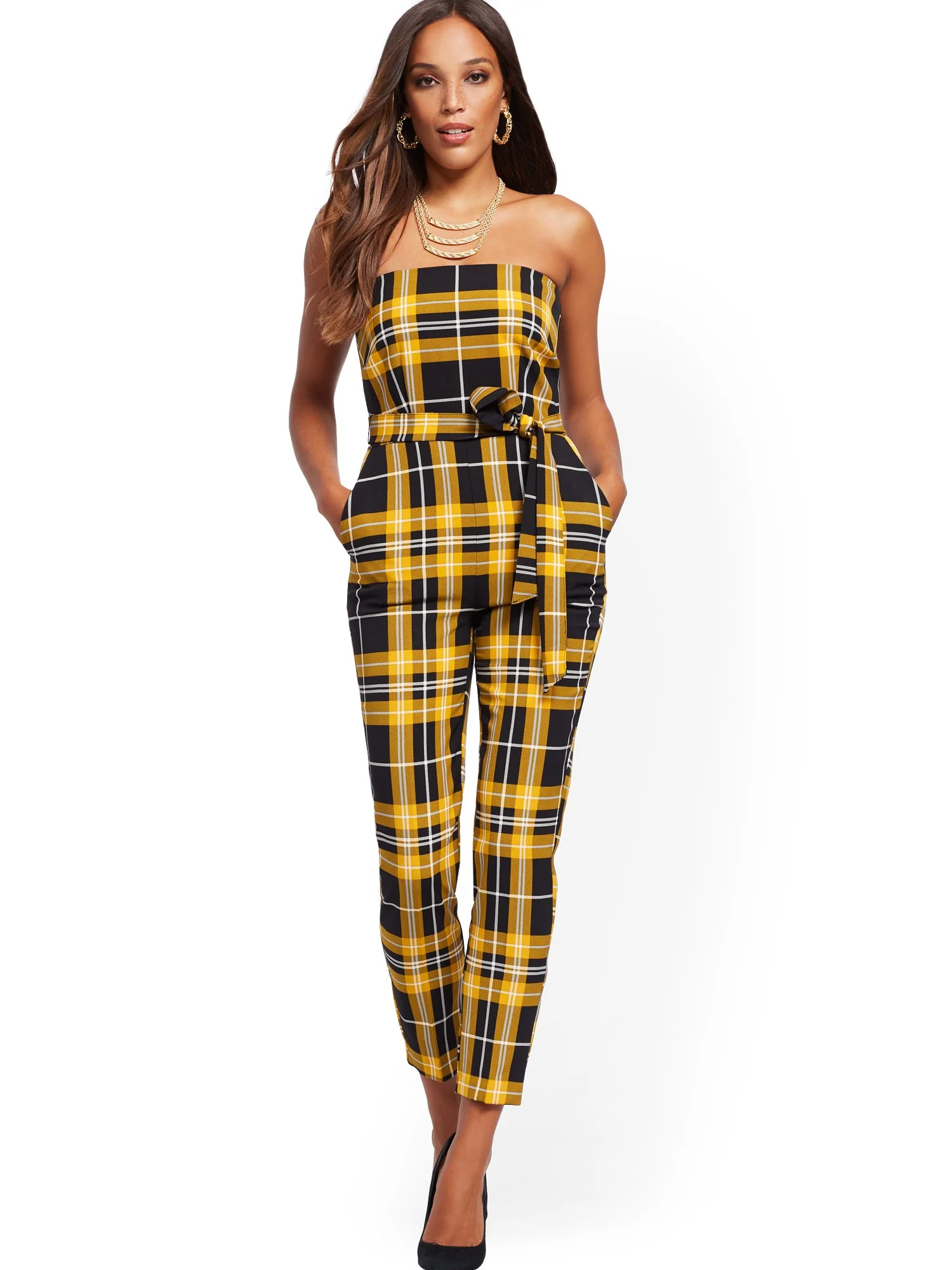 Madie Strapless Plaid Jumpsuit
