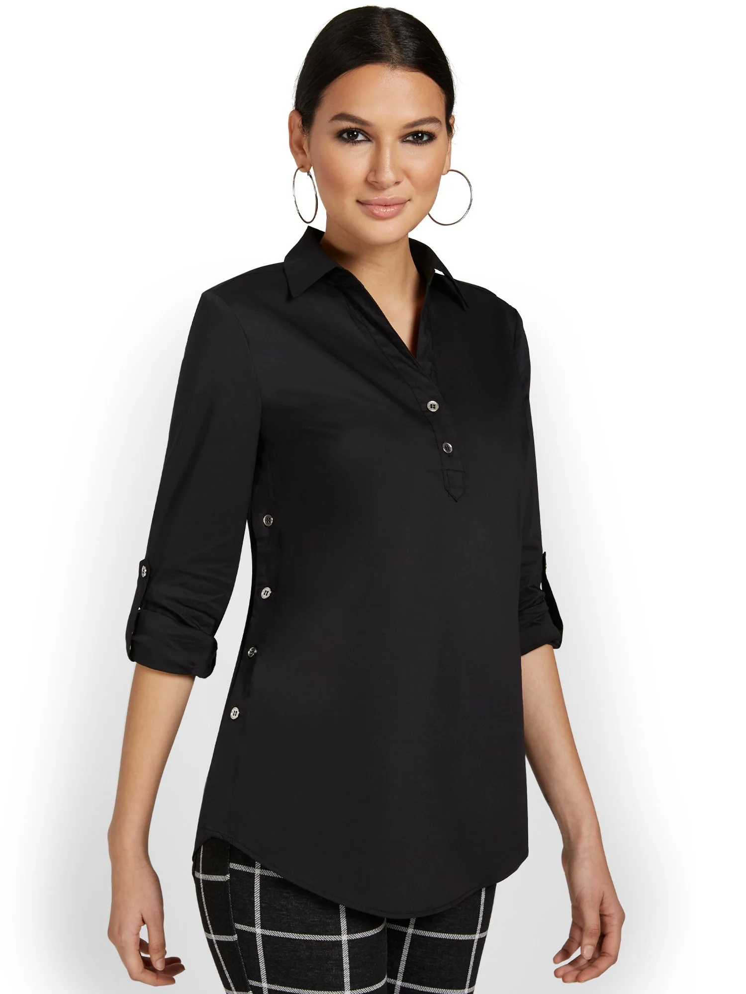 Madison Button-Detail Tunic Top