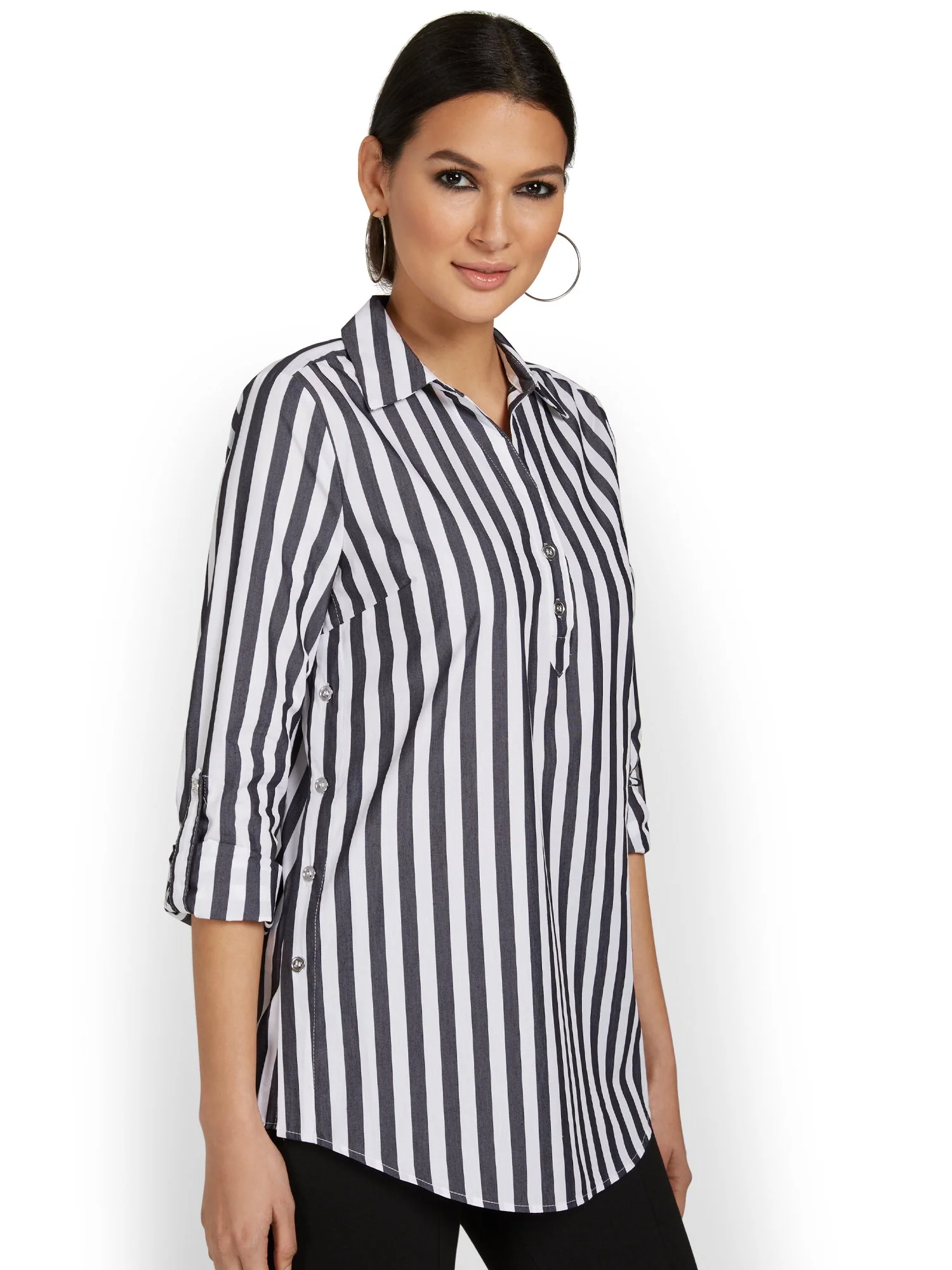 Madison Button-Detail Tunic Top - Stripe - Image 2
