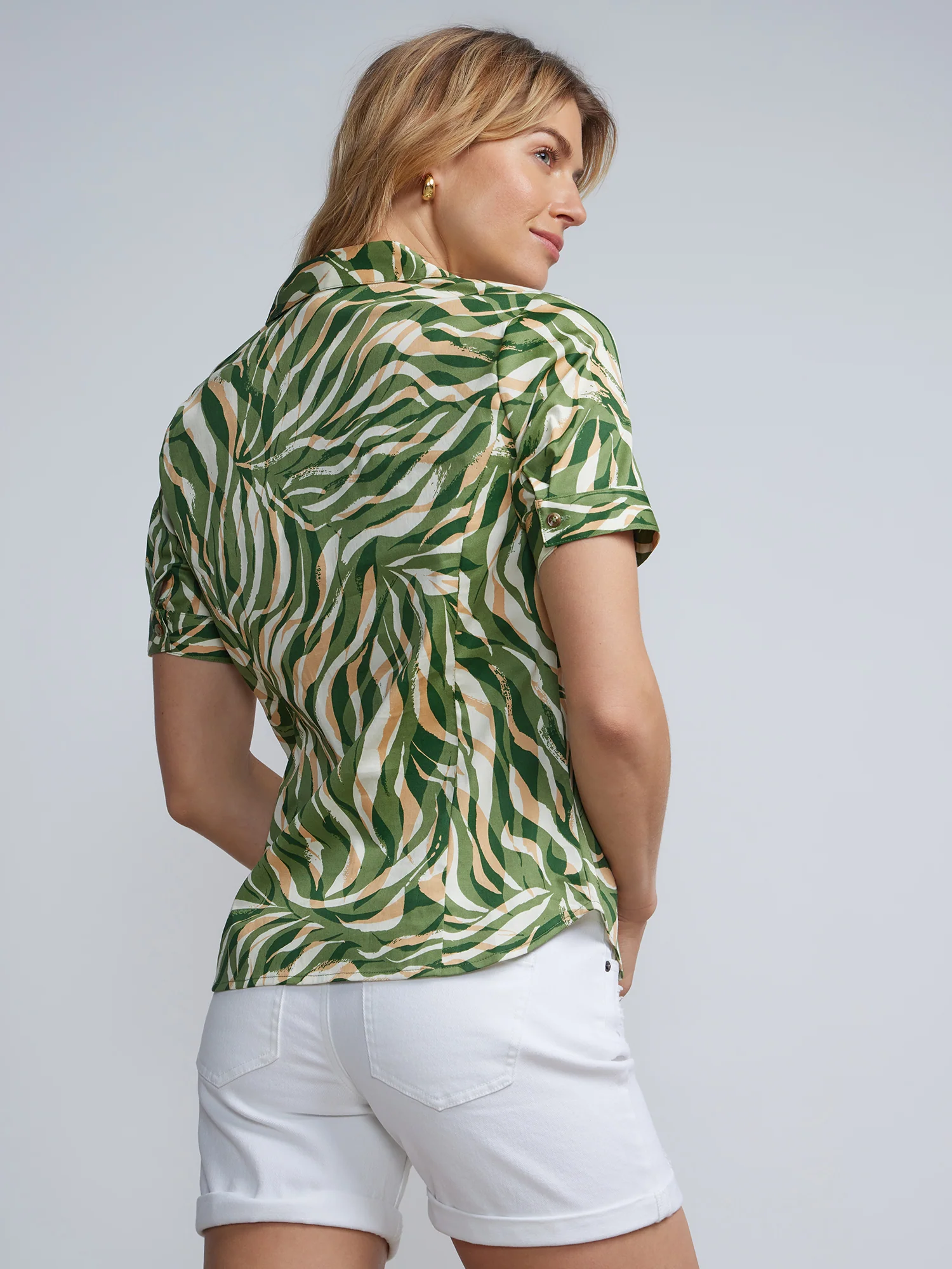 Petite Leaf Print Short-Sleeve Button-Front - NY&C Madison Shirt® - Image 3