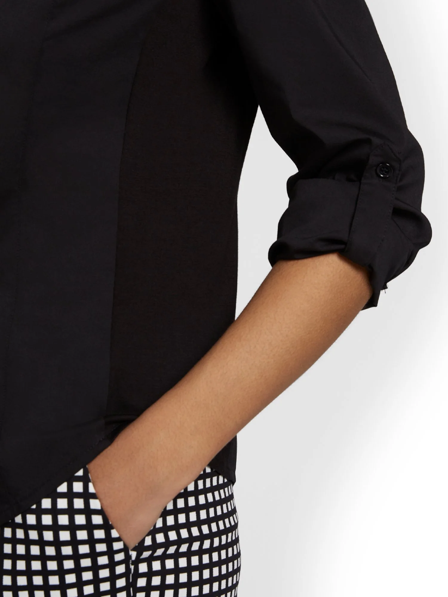 Madison Roll-Sleeve Button-Front Knit Side-Panel Shirt - Image 3
