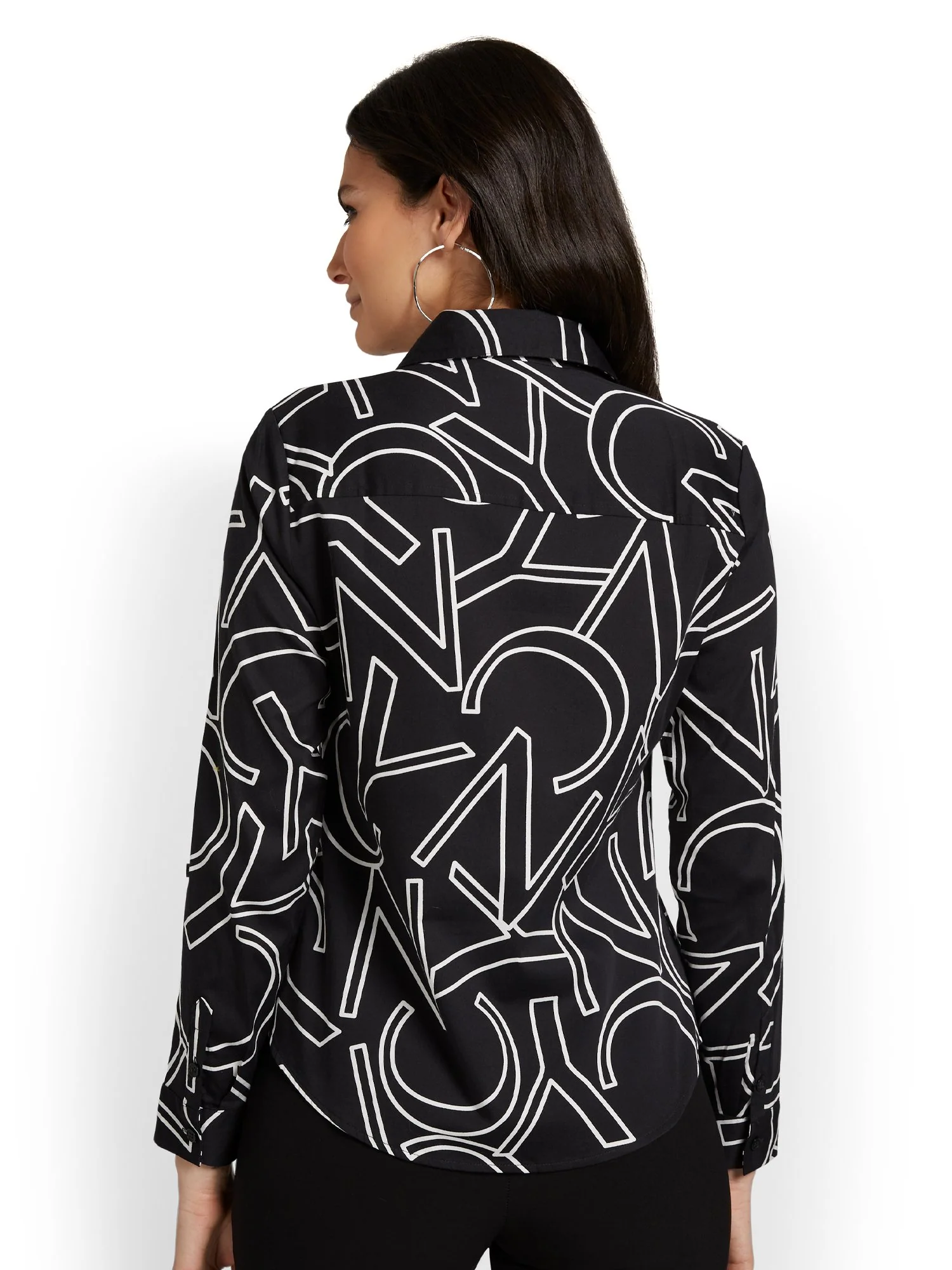 Madison Roll-Sleeve Button-Front Secret Snap Shirt - NYC Logo - Image 3