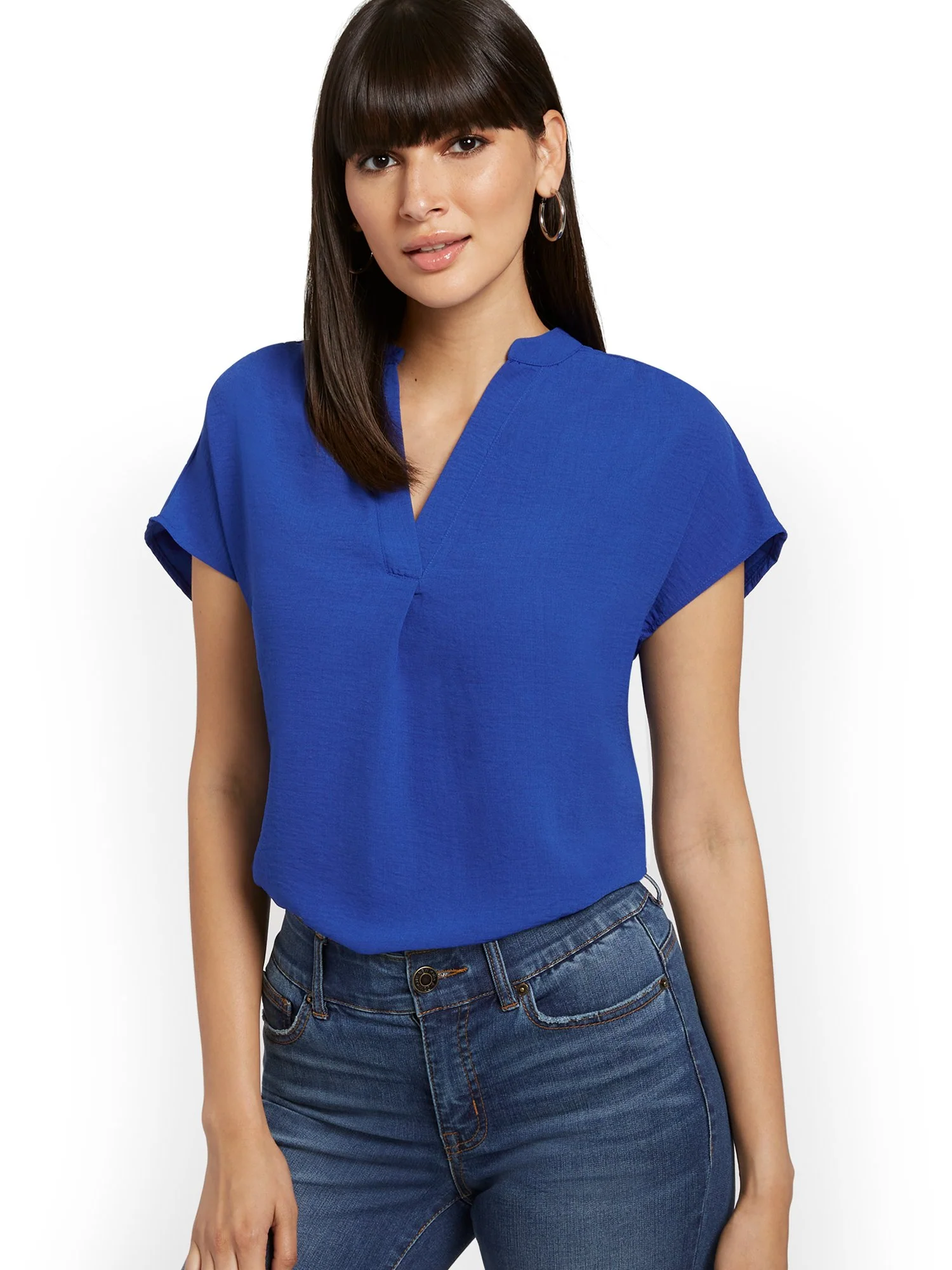 Mandarin Collar Split-Neck Top - Image 15