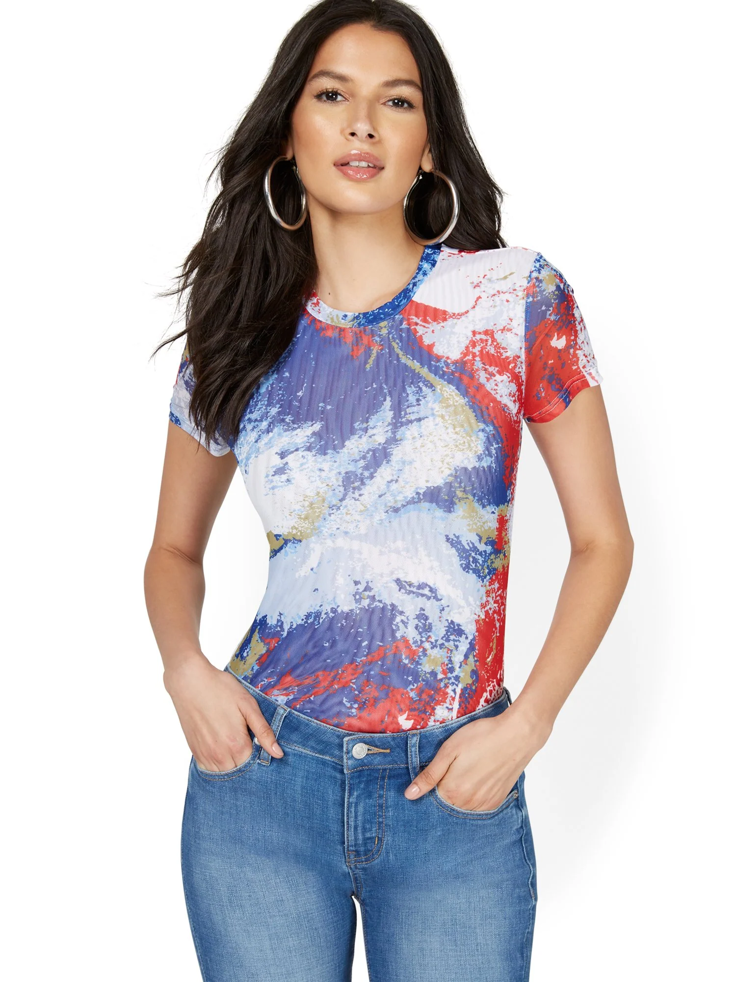 Marble-Print Mesh Tee - Image 2