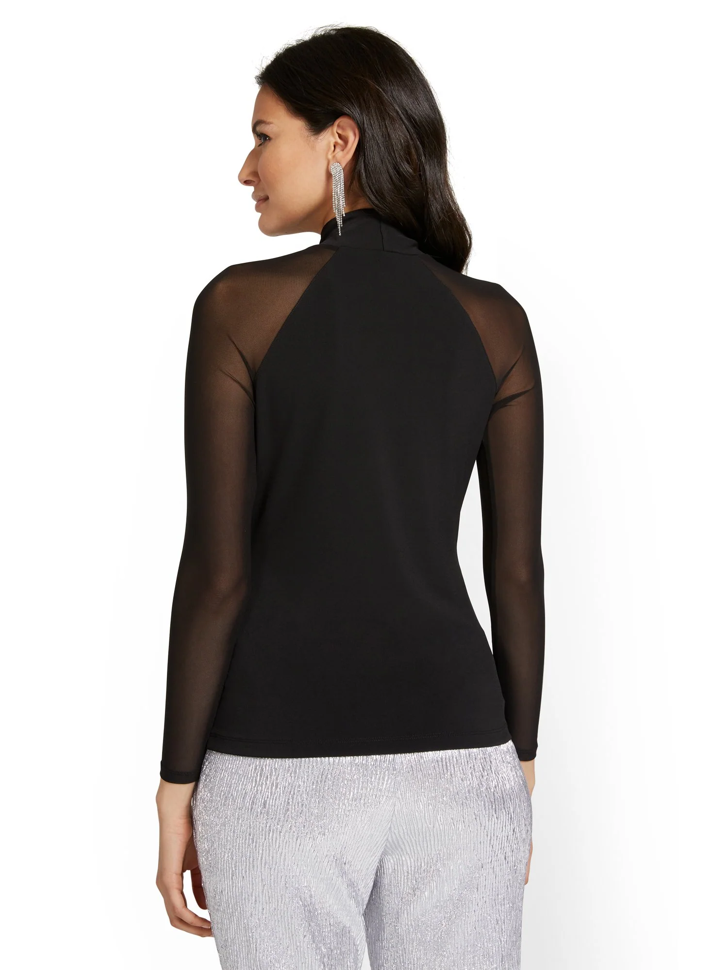 Mesh-Inset Mock-Neck Top - Image 3