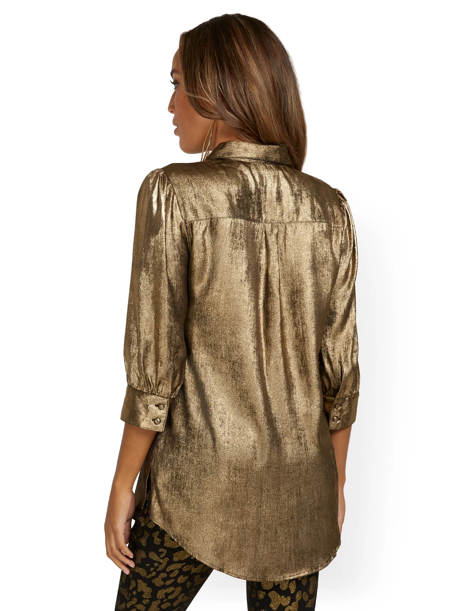 Metallic Button-Down Tunic Shirt - Image 3