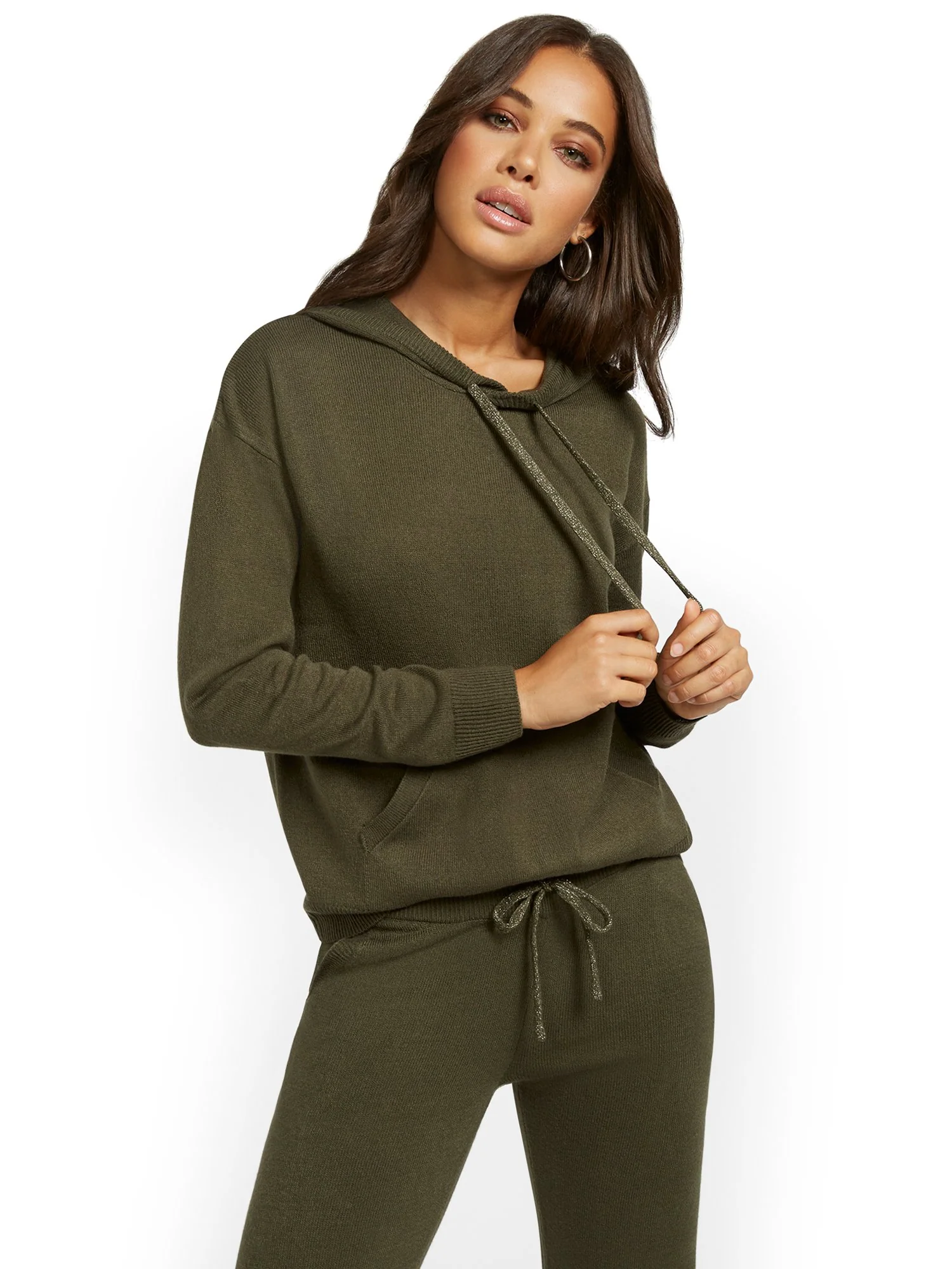 Metallic Drawstring-Tie Hooded Sweatshirt - Image 8