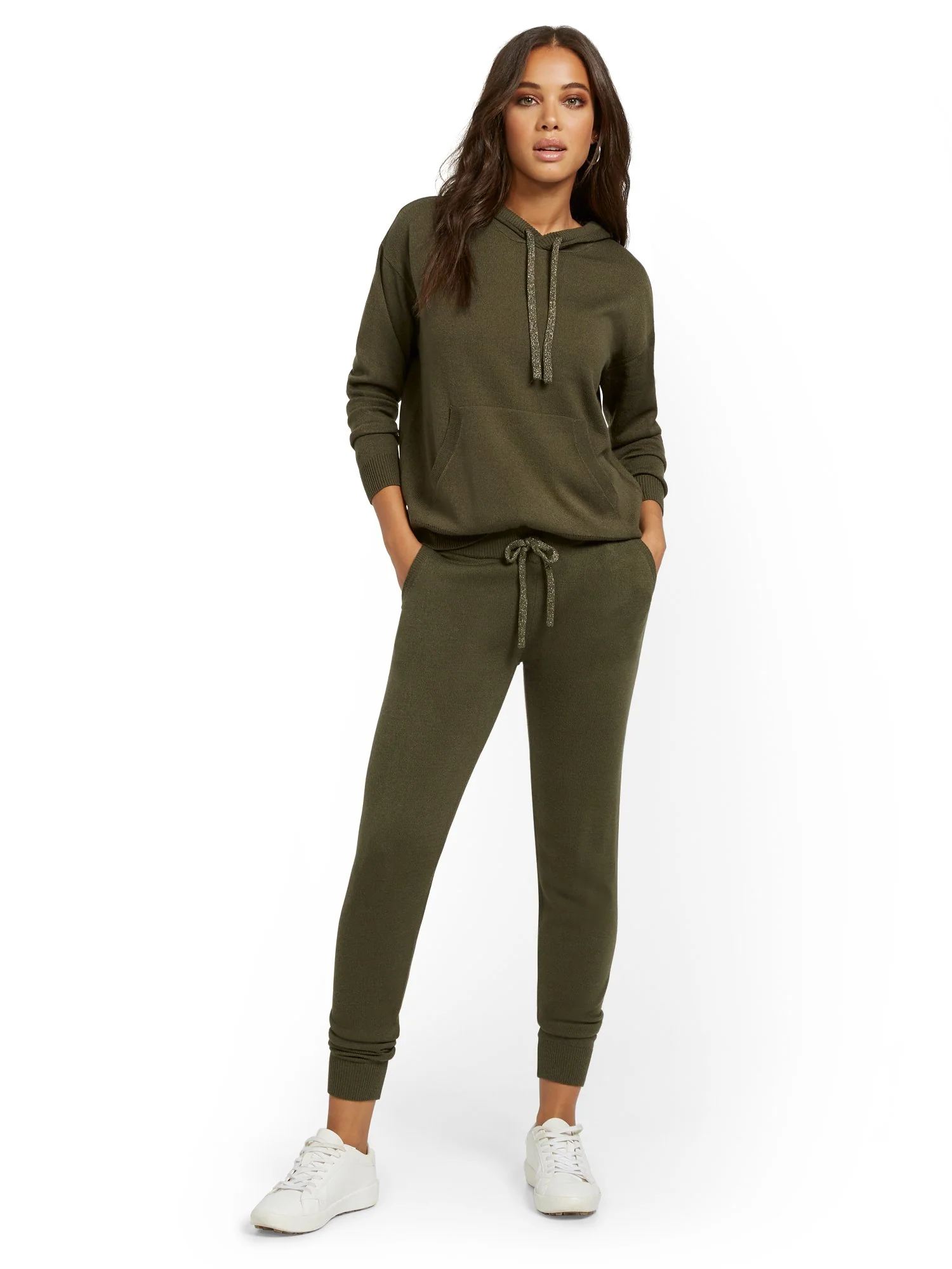 Metallic Drawstring-Tie Sweater Jogger Pant - Image 10